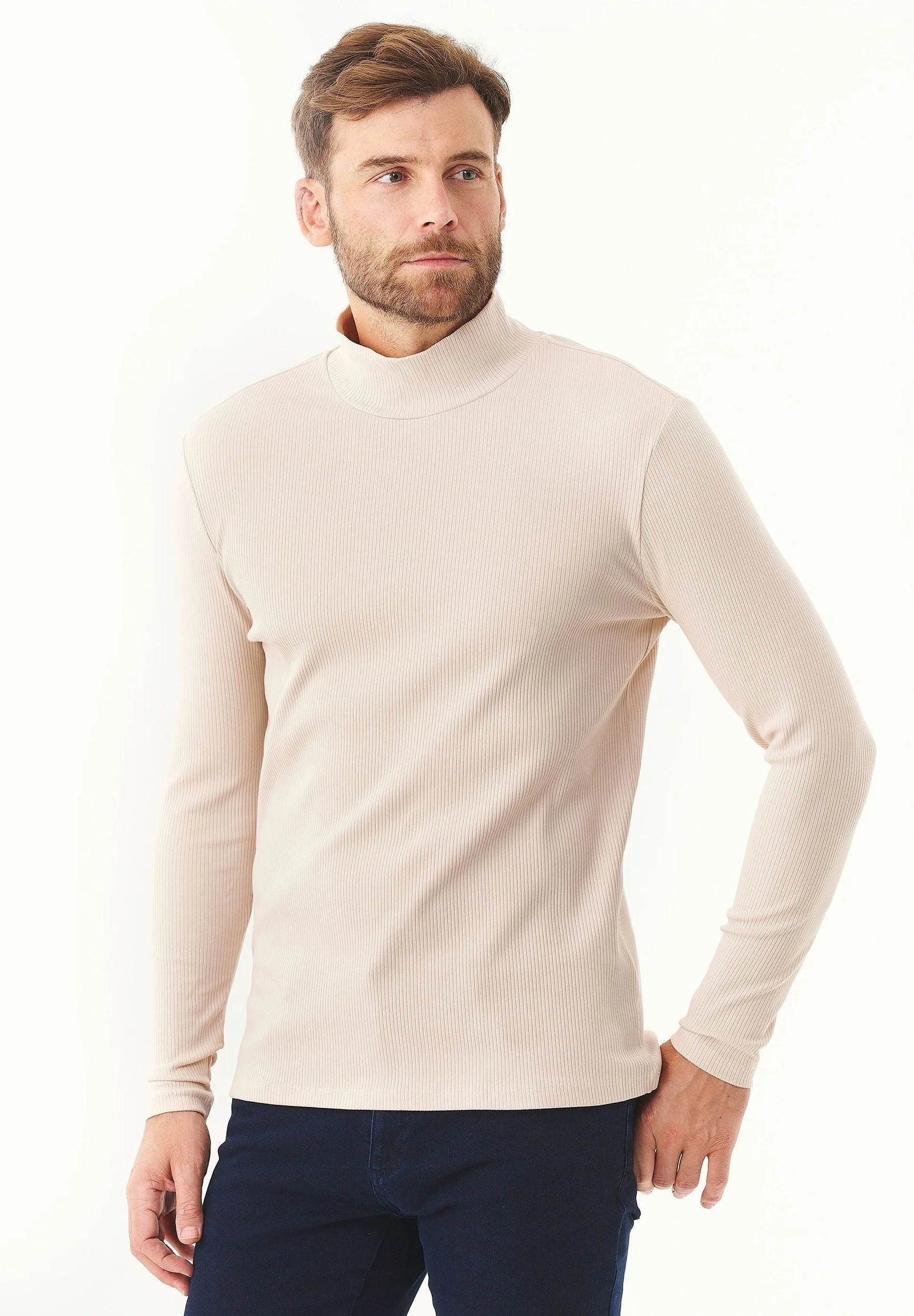 Men's Long-Sleeved Ribbed Turtleneck Shirt Stone sold by Ivalo.com product image thumbnail 4