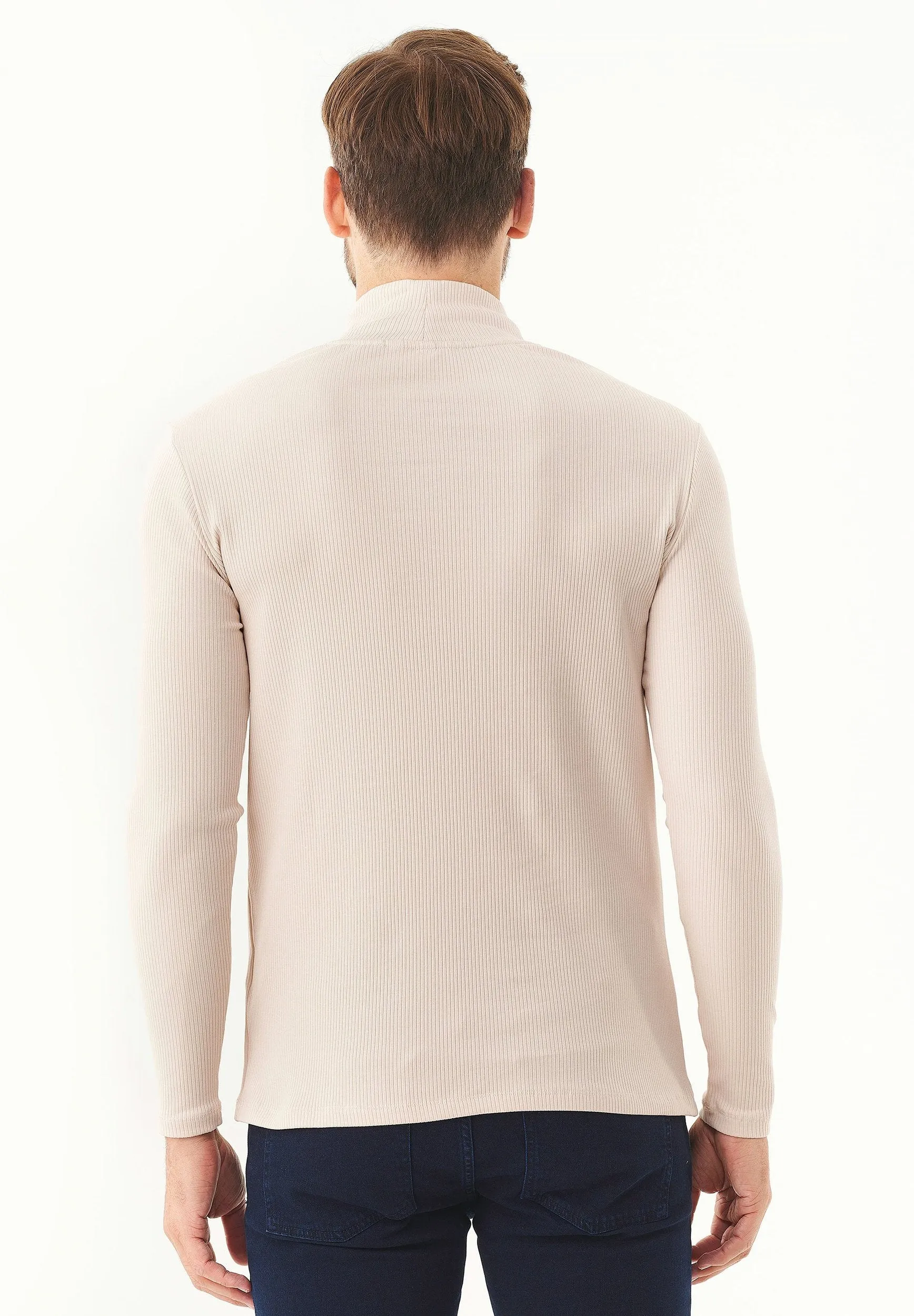 Men's Long-Sleeved Ribbed Turtleneck Shirt Stone sold by Ivalo.com product image thumbnail 2