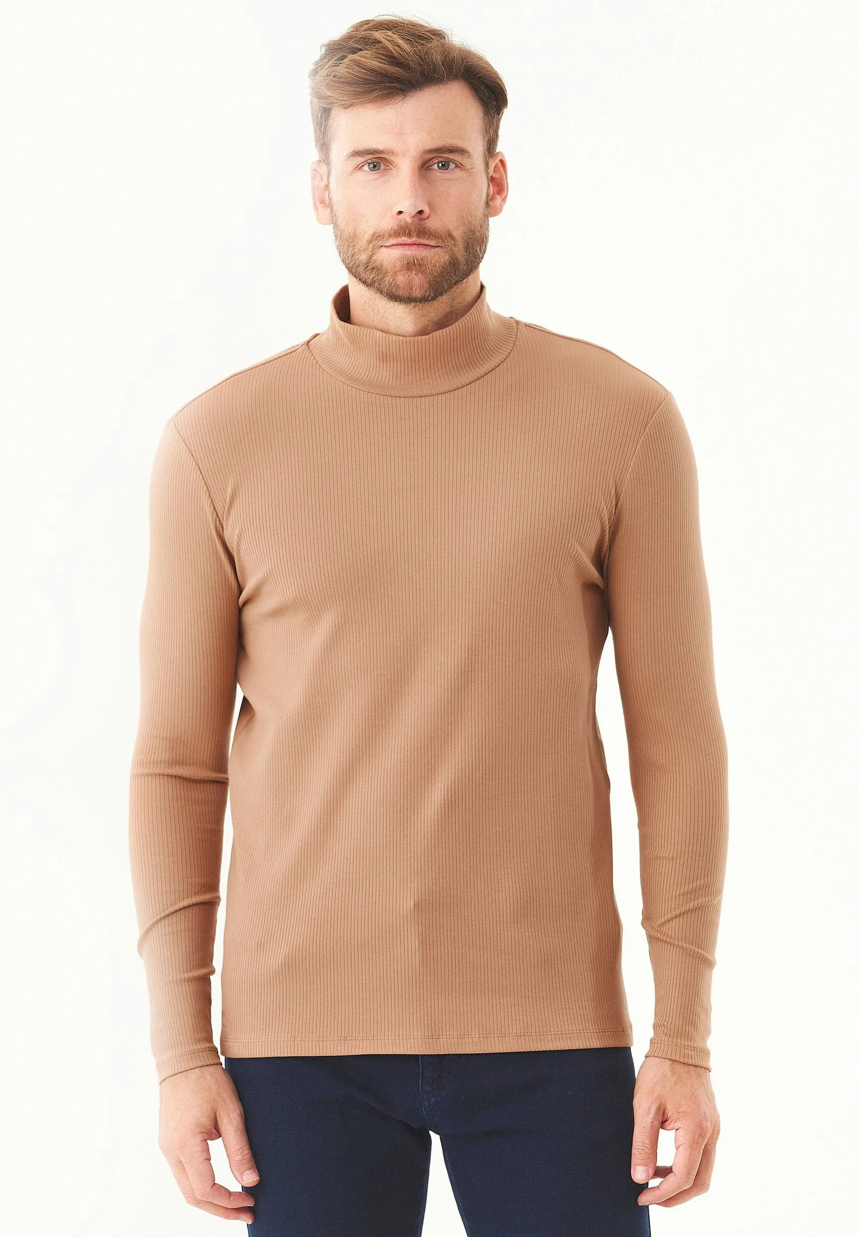Men's Long-Sleeved Ribbed Turtleneck Shirt Light Brown sold by Ivalo.com product image thumbnail 3