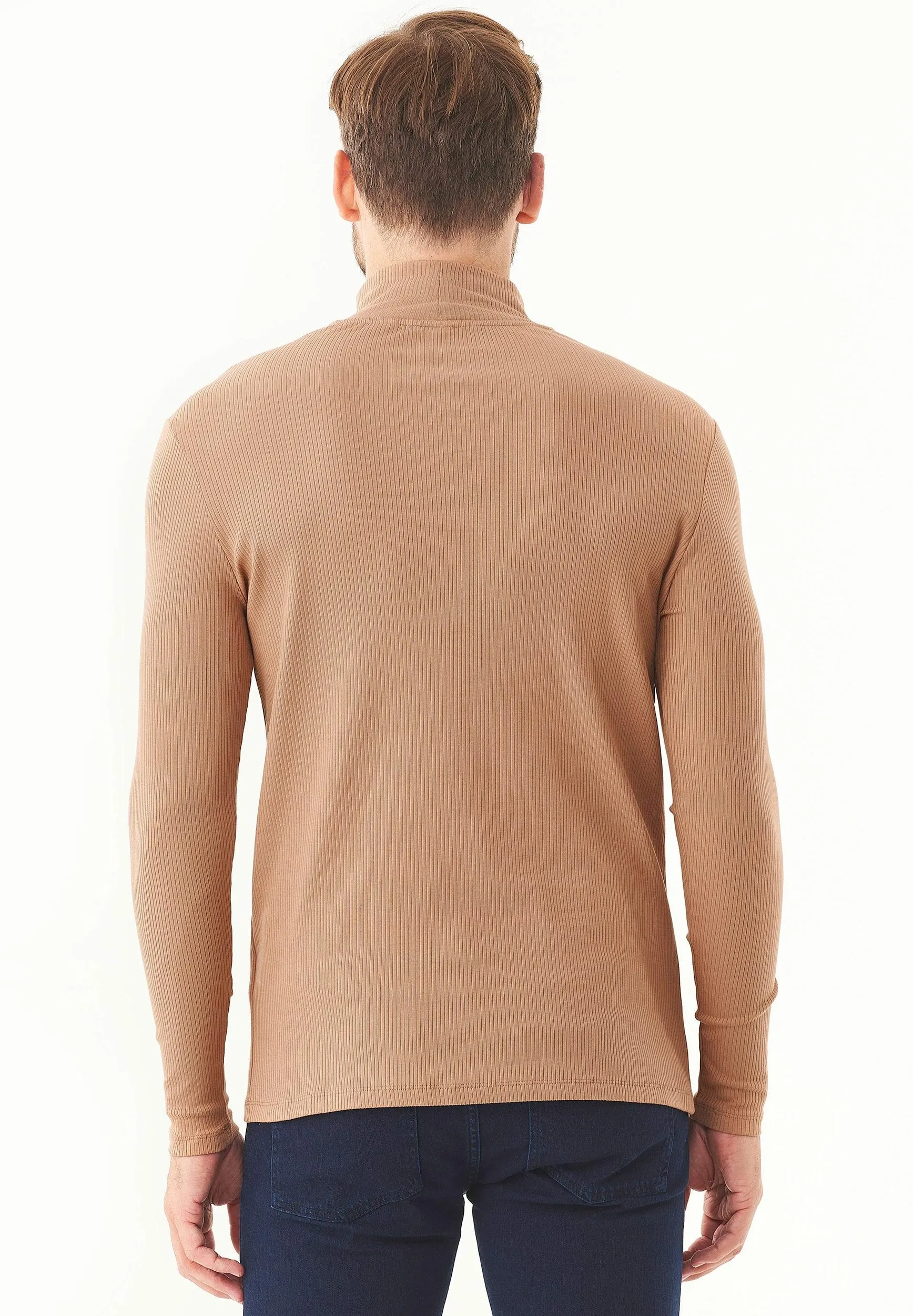 Men's Long-Sleeved Ribbed Turtleneck Shirt Light Brown sold by Ivalo.com product image thumbnail 2