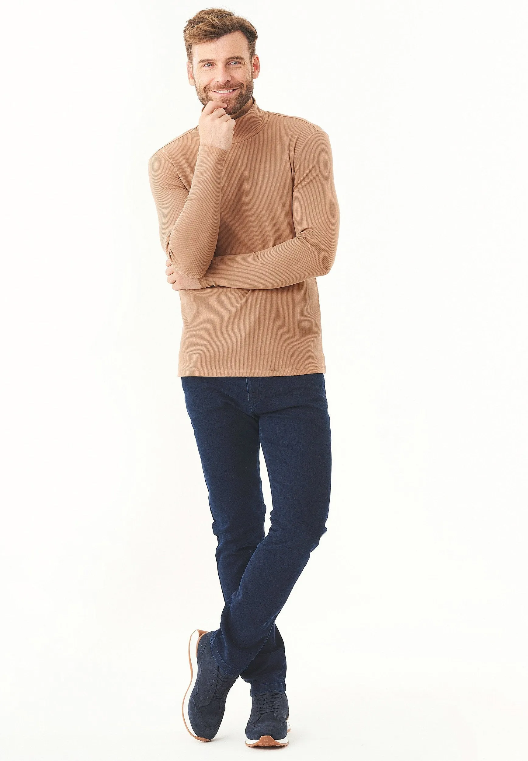 Men's Long-Sleeved Ribbed Turtleneck Shirt Light Brown sold by Ivalo.com product image thumbnail 4