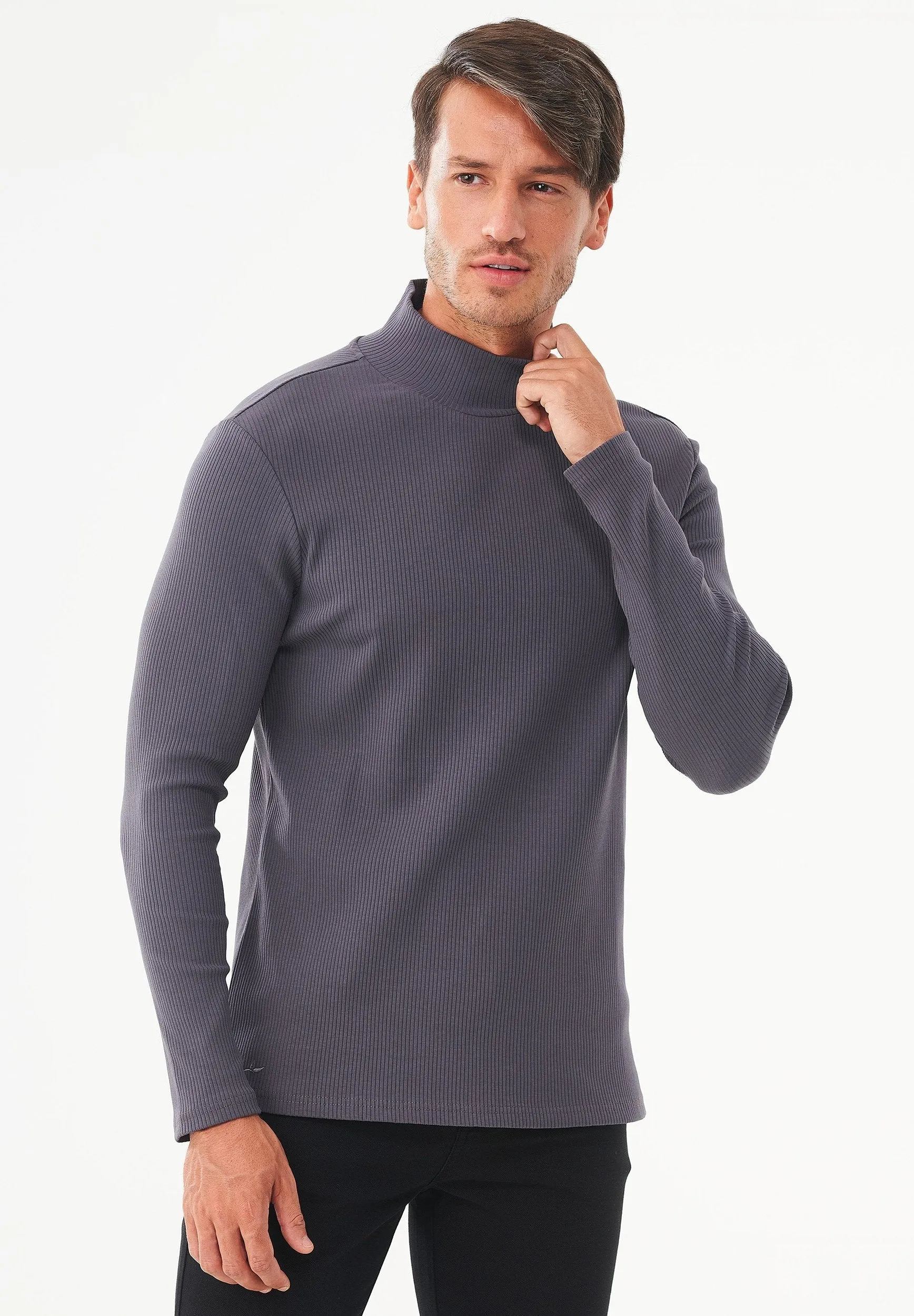 Men's Long-Sleeved Ribbed Turtleneck Shirt Asphalt sold by Ivalo.com product image thumbnail 5