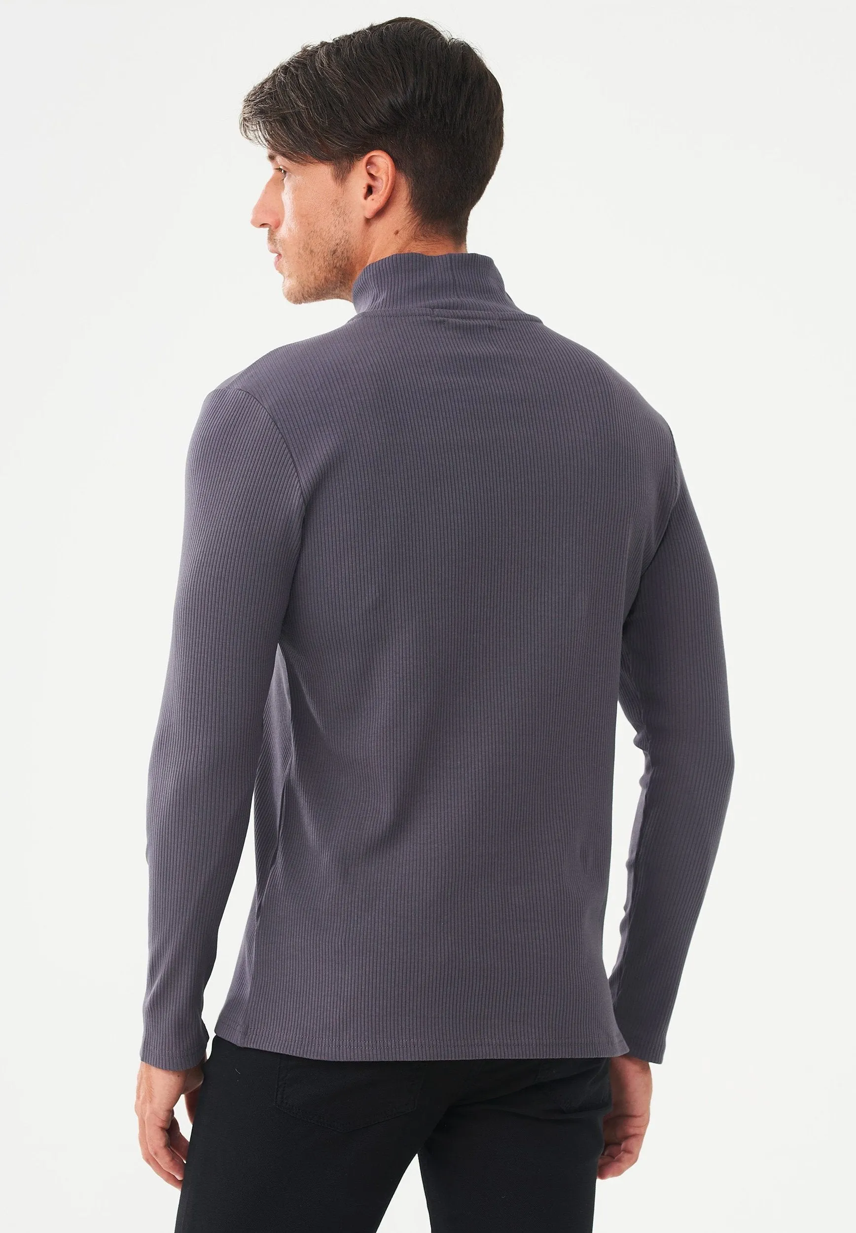 Men's Long-Sleeved Ribbed Turtleneck Shirt Asphalt sold by Ivalo.com product image thumbnail 2