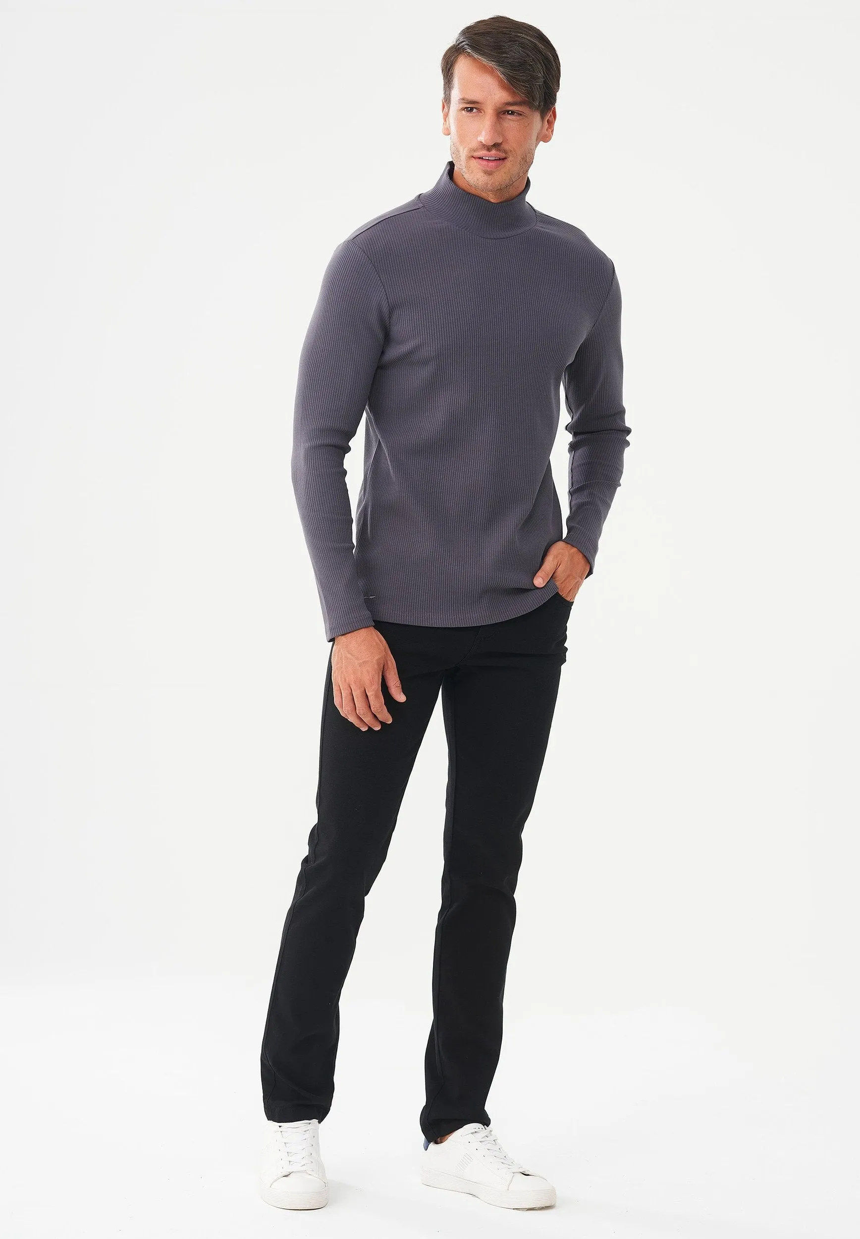 Men's Long-Sleeved Ribbed Turtleneck Shirt Asphalt sold by Ivalo.com product image thumbnail 3