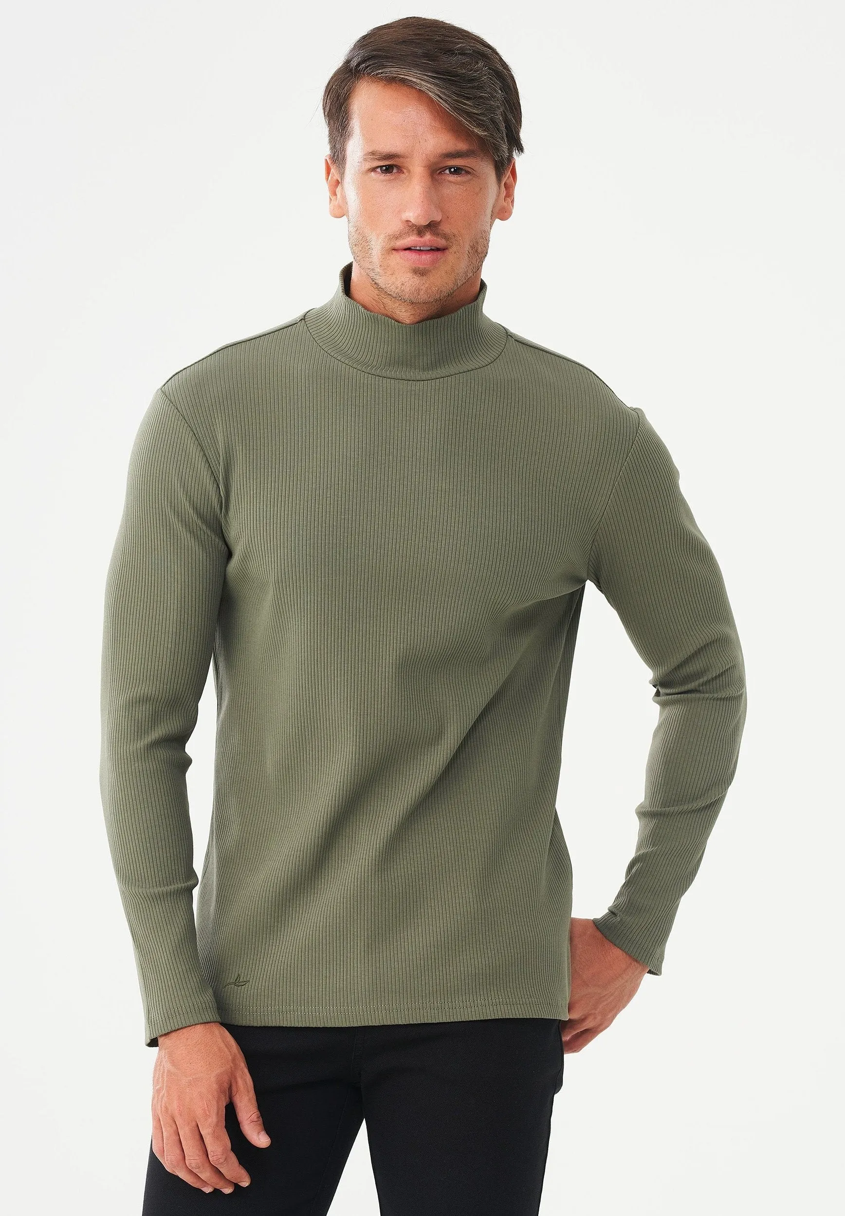 Men's Long-Sleeved Ribbed Turtleneck Shirt Khaki sold by Ivalo.com