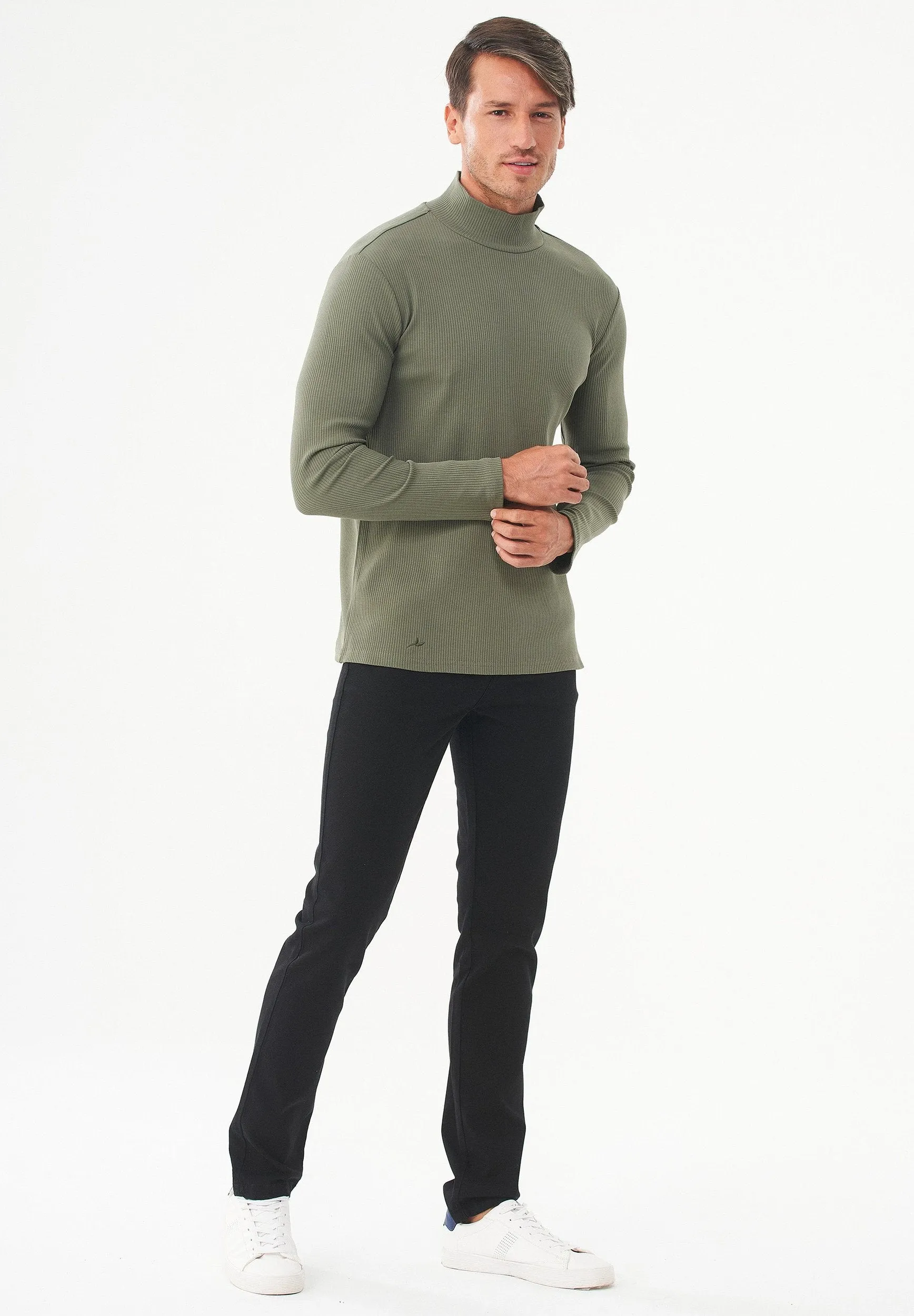 Men's Long-Sleeved Ribbed Turtleneck Shirt Khaki sold by Ivalo.com product image thumbnail 3