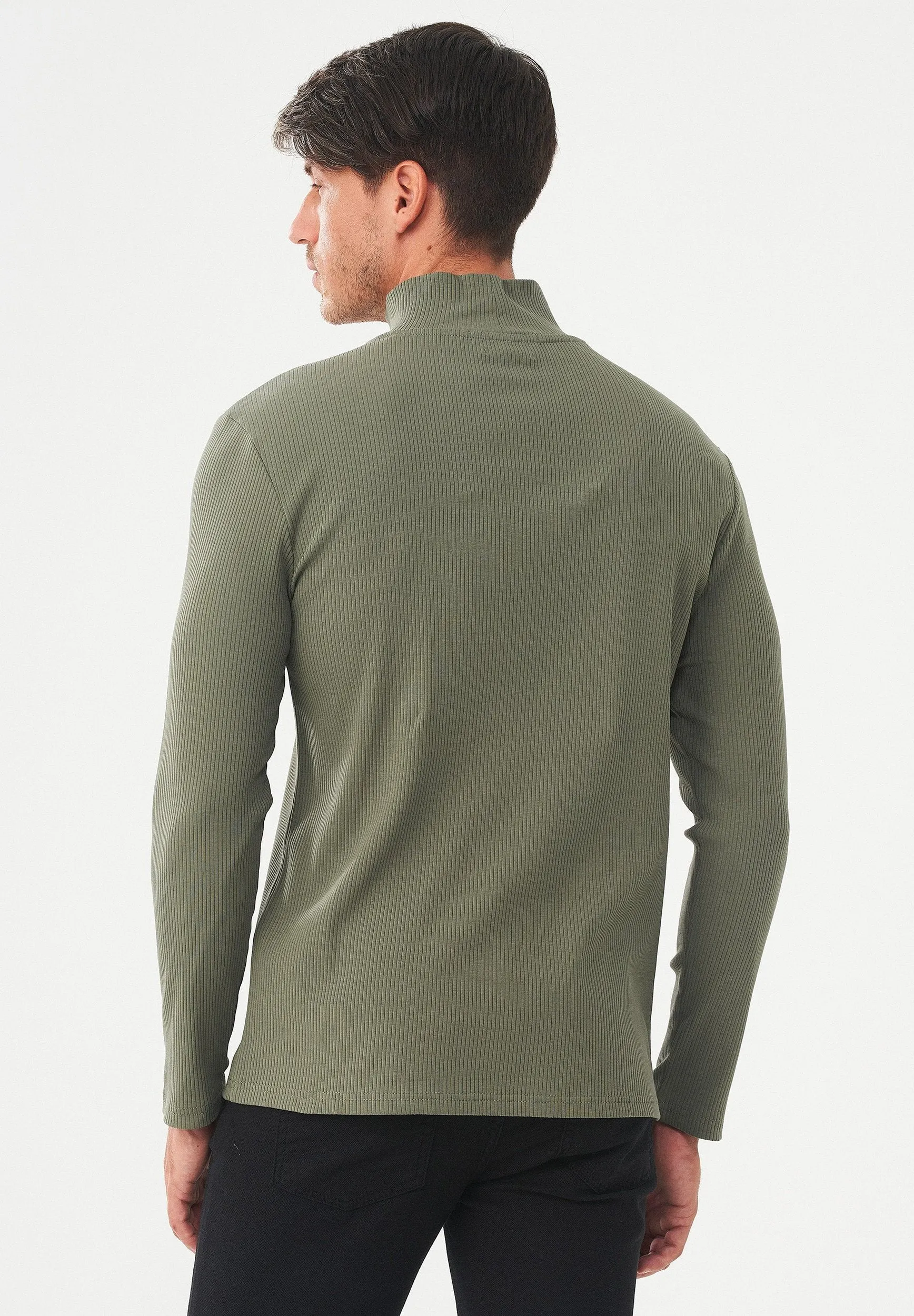 Men's Long-Sleeved Ribbed Turtleneck Shirt Khaki sold by Ivalo.com product image thumbnail 2