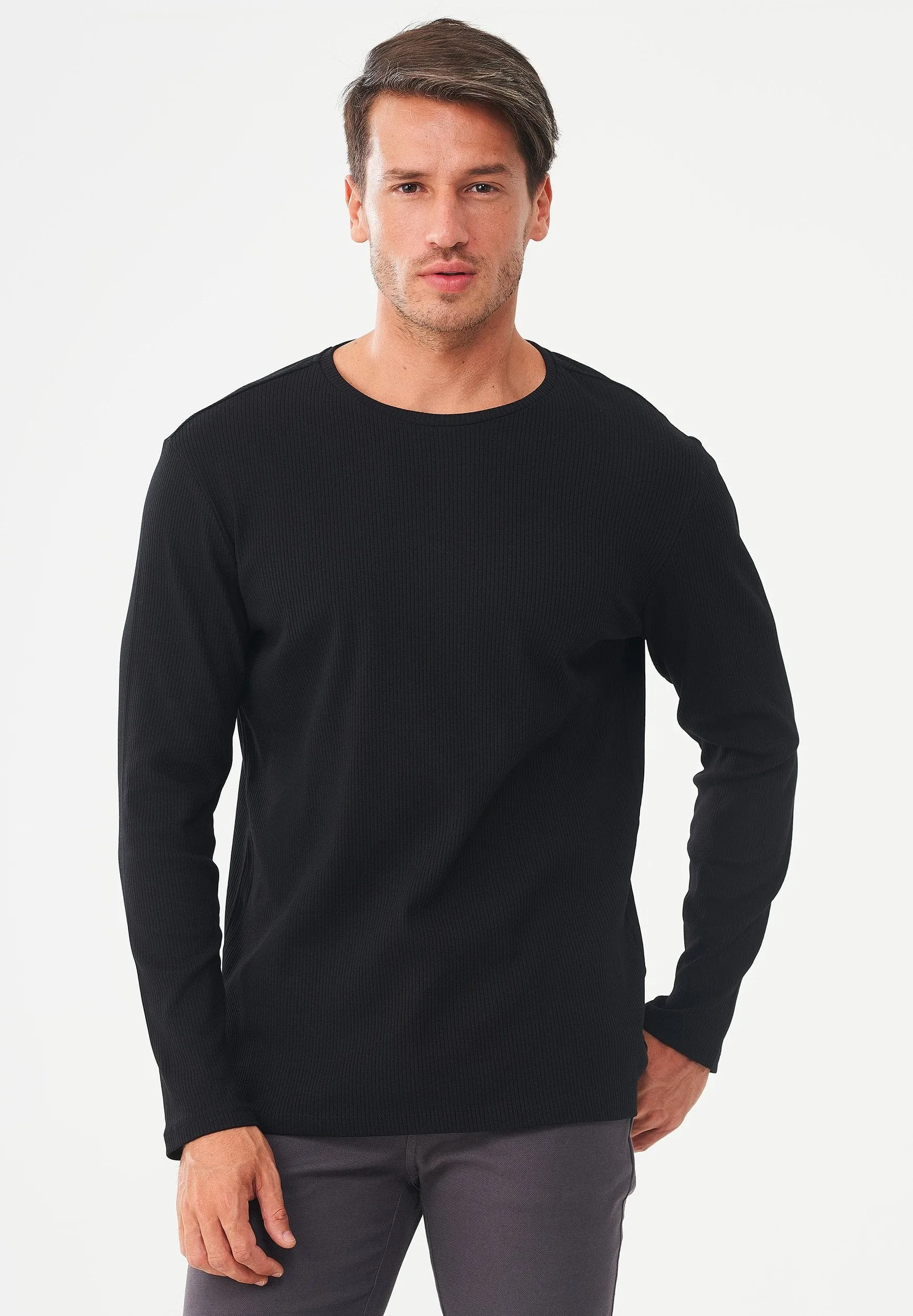 Men's Long-Sleeved Ribbed O-Neck Shirt Black sold by Ivalo.com product image thumbnail 3