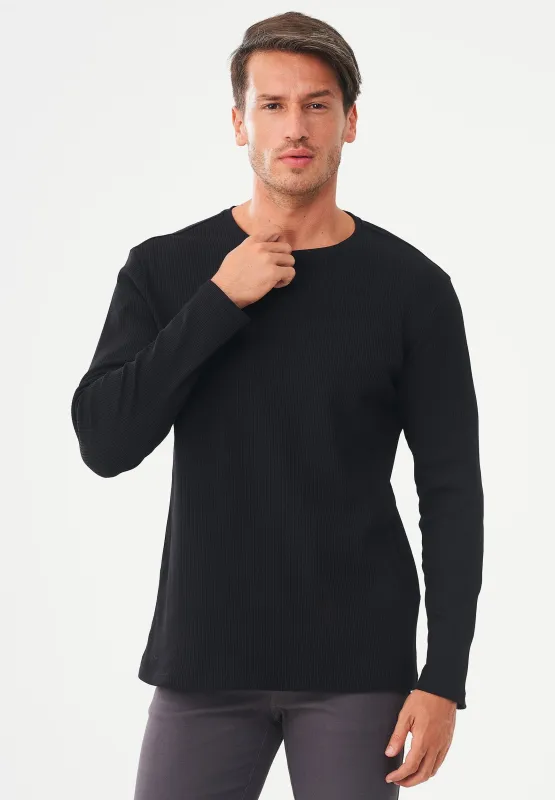 Men's Long-Sleeved Ribbed O-Neck Shirt Black sold by Ivalo.com
