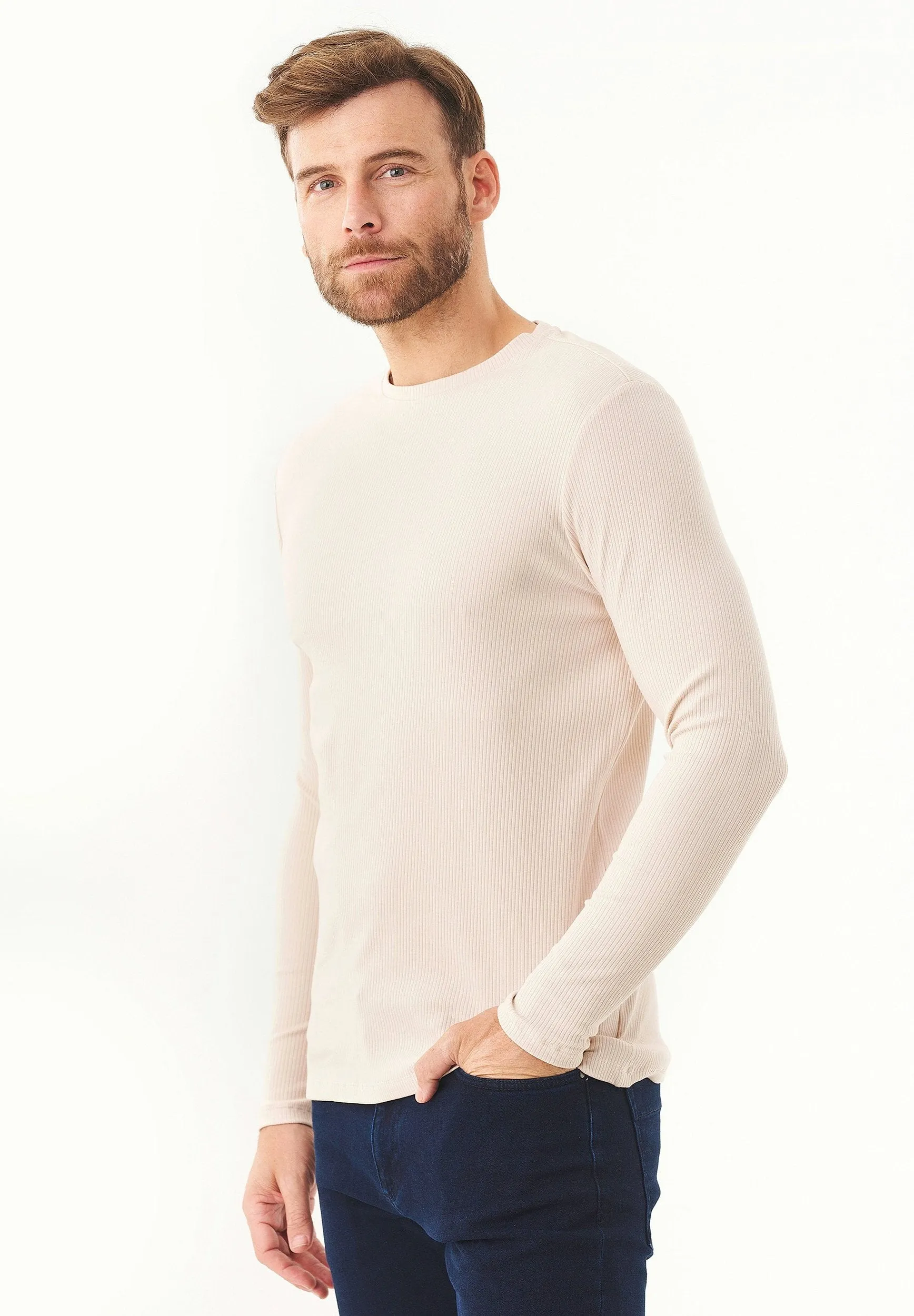 Men's Long-Sleeved Ribbed O-Neck Shirt Stone sold by Ivalo.com product image thumbnail 3