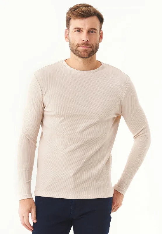 Men's Long-Sleeved Ribbed O-Neck Shirt Stone sold by Ivalo.com