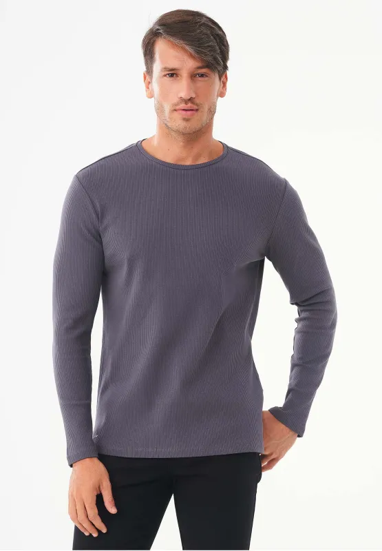 Men's Long-Sleeved Ribbed O-Neck Shirt Asphalt sold by Ivalo.com
