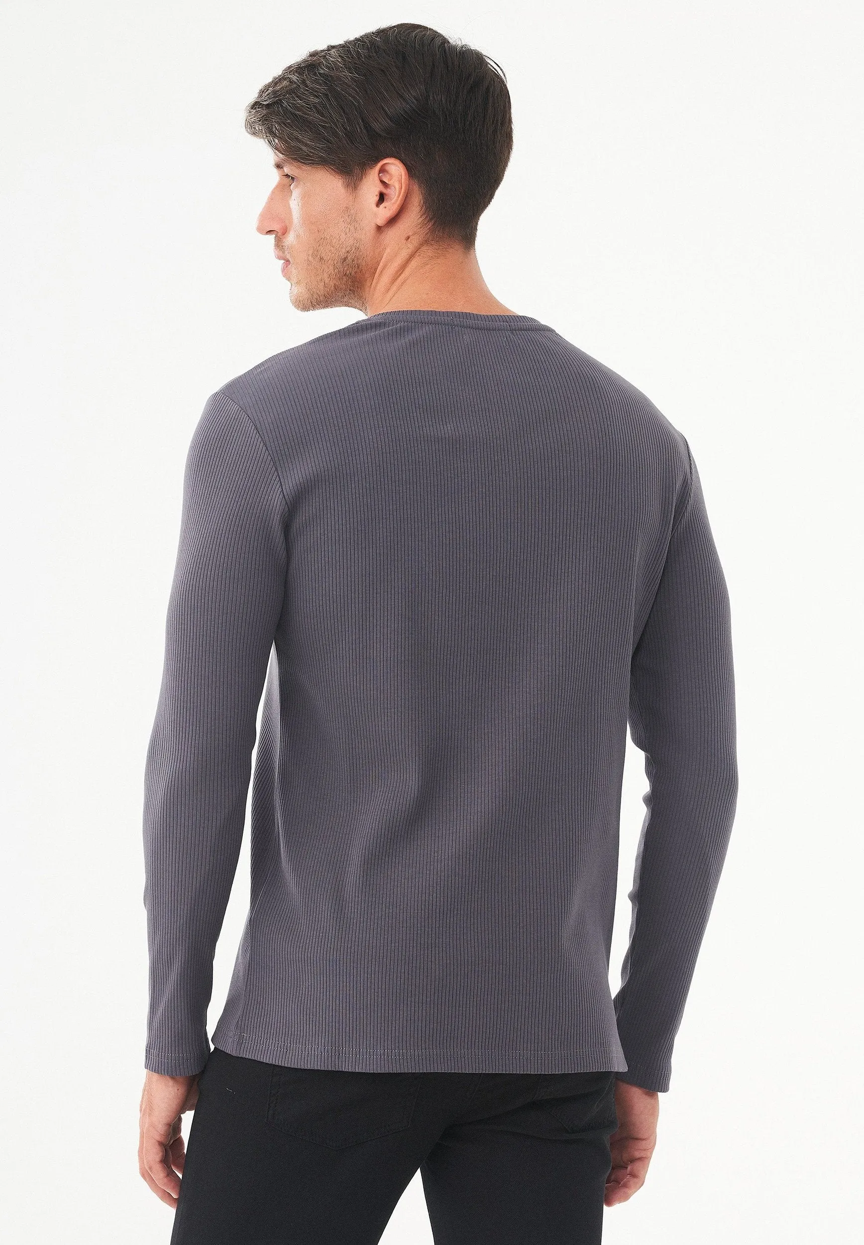 Men's Long-Sleeved Ribbed Henley Shirt Asphalt sold by Ivalo.com product image thumbnail 2