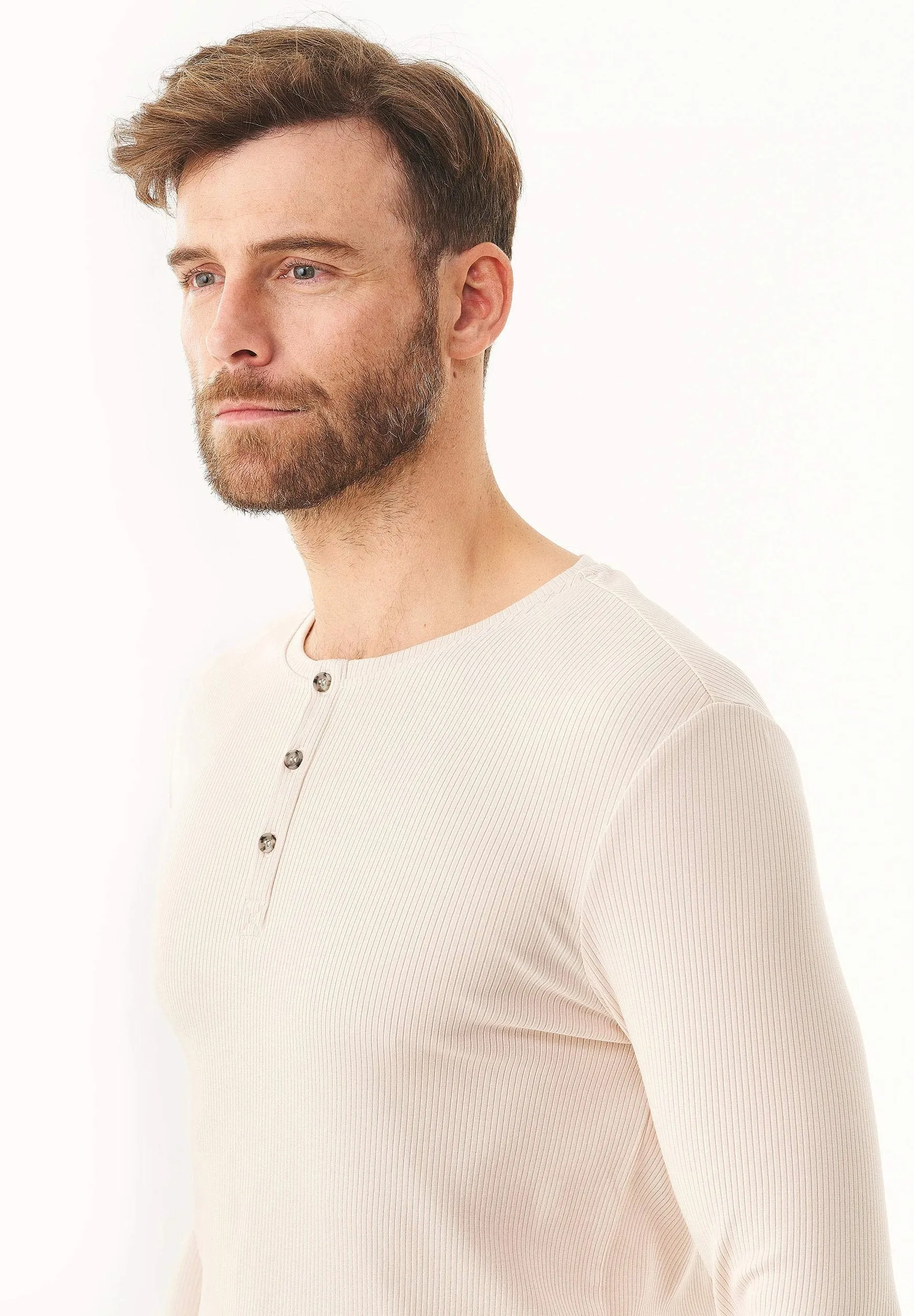 Men's Long-Sleeved Ribbed Henley Shirt Stone sold by Ivalo.com product image thumbnail 5