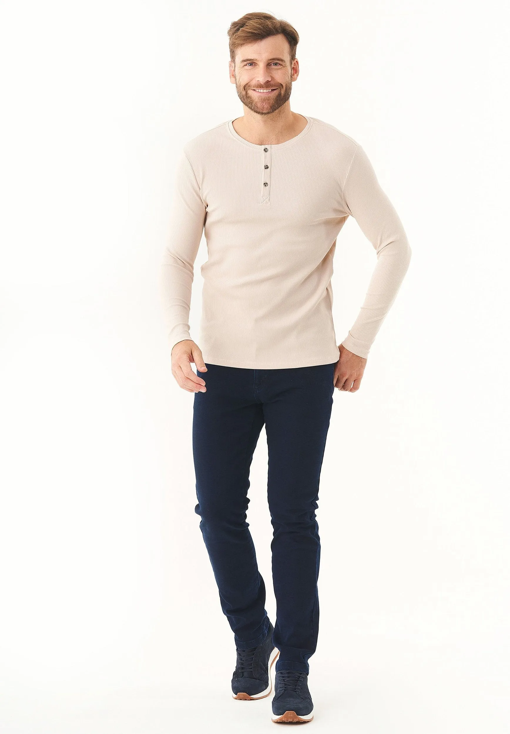 Men's Long-Sleeved Ribbed Henley Shirt Stone sold by Ivalo.com product image thumbnail 4