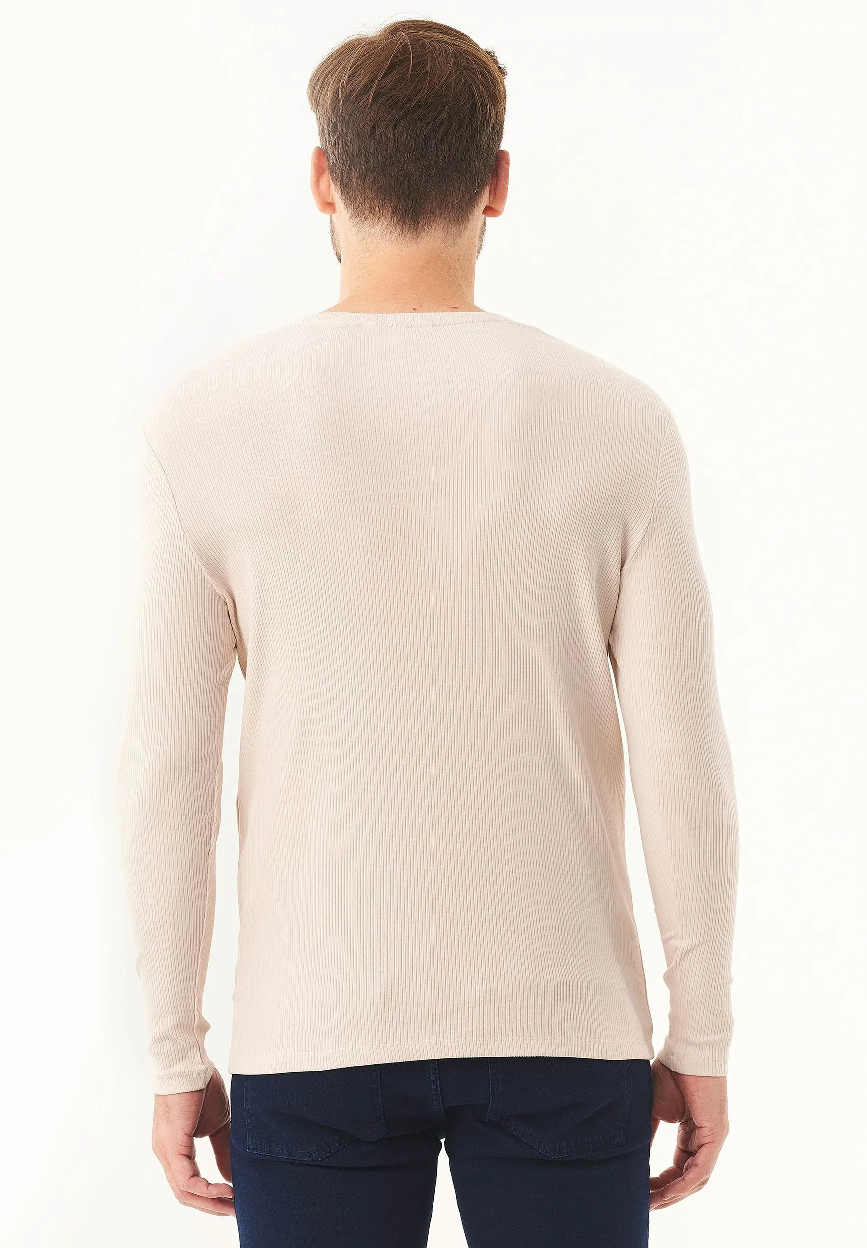 Men's Long-Sleeved Ribbed Henley Shirt Stone sold by Ivalo.com product image thumbnail 2