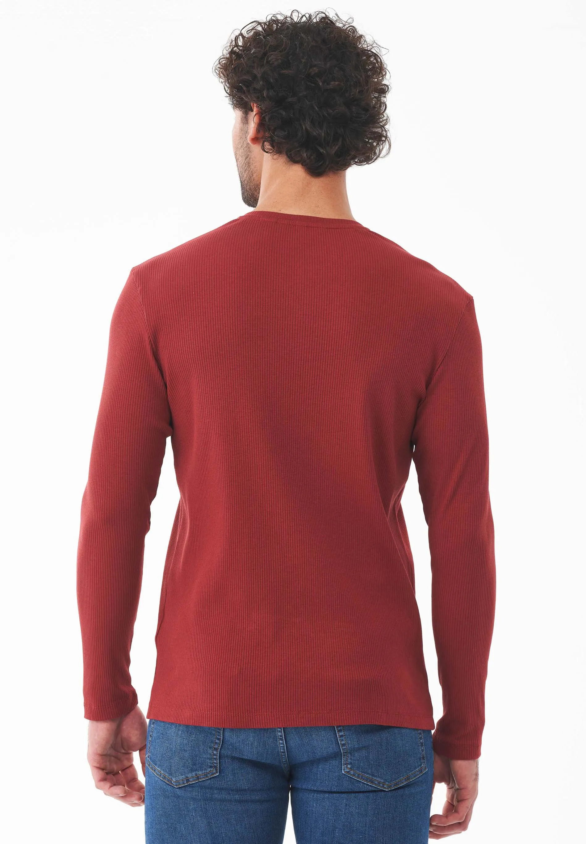 Men's Long-Sleeved Ribbed Henley Shirt Merlot sold by Ivalo.com product image thumbnail 2