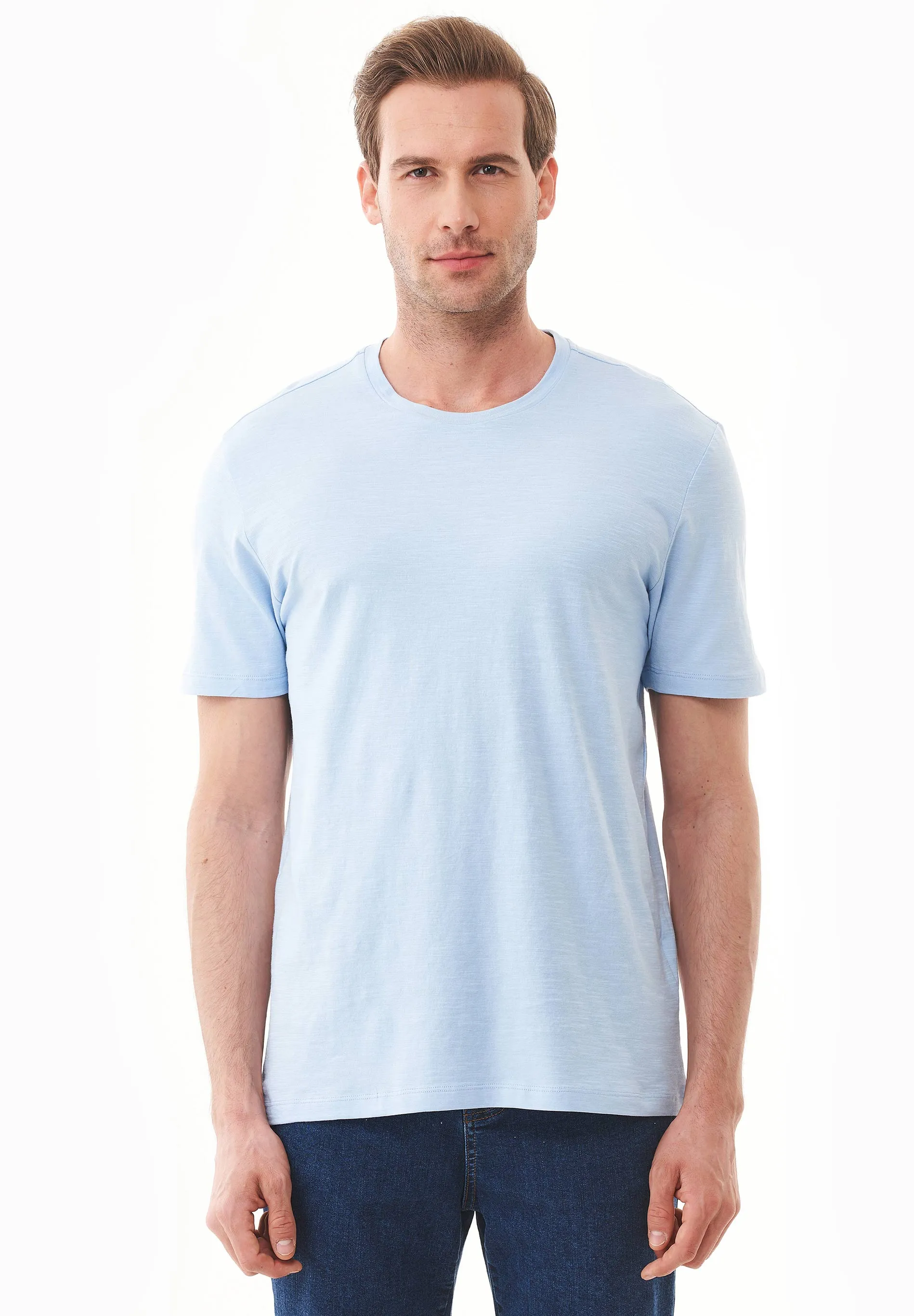Men's Basic Round Neck T-Shirt Powder Blue sold by Ivalo.com