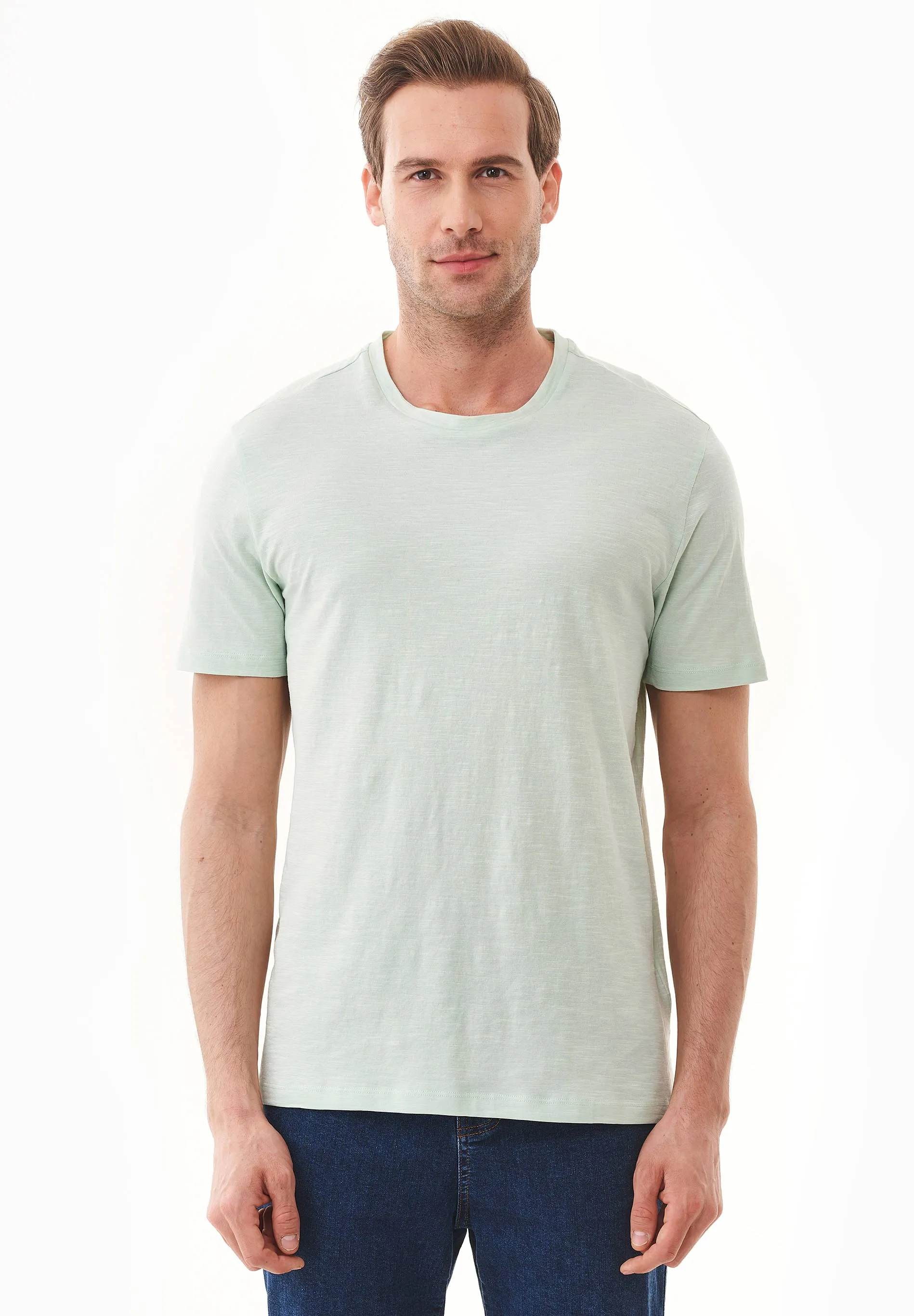 Men's Basic Round Neck T-Shirt Aqua Green sold by Ivalo.com