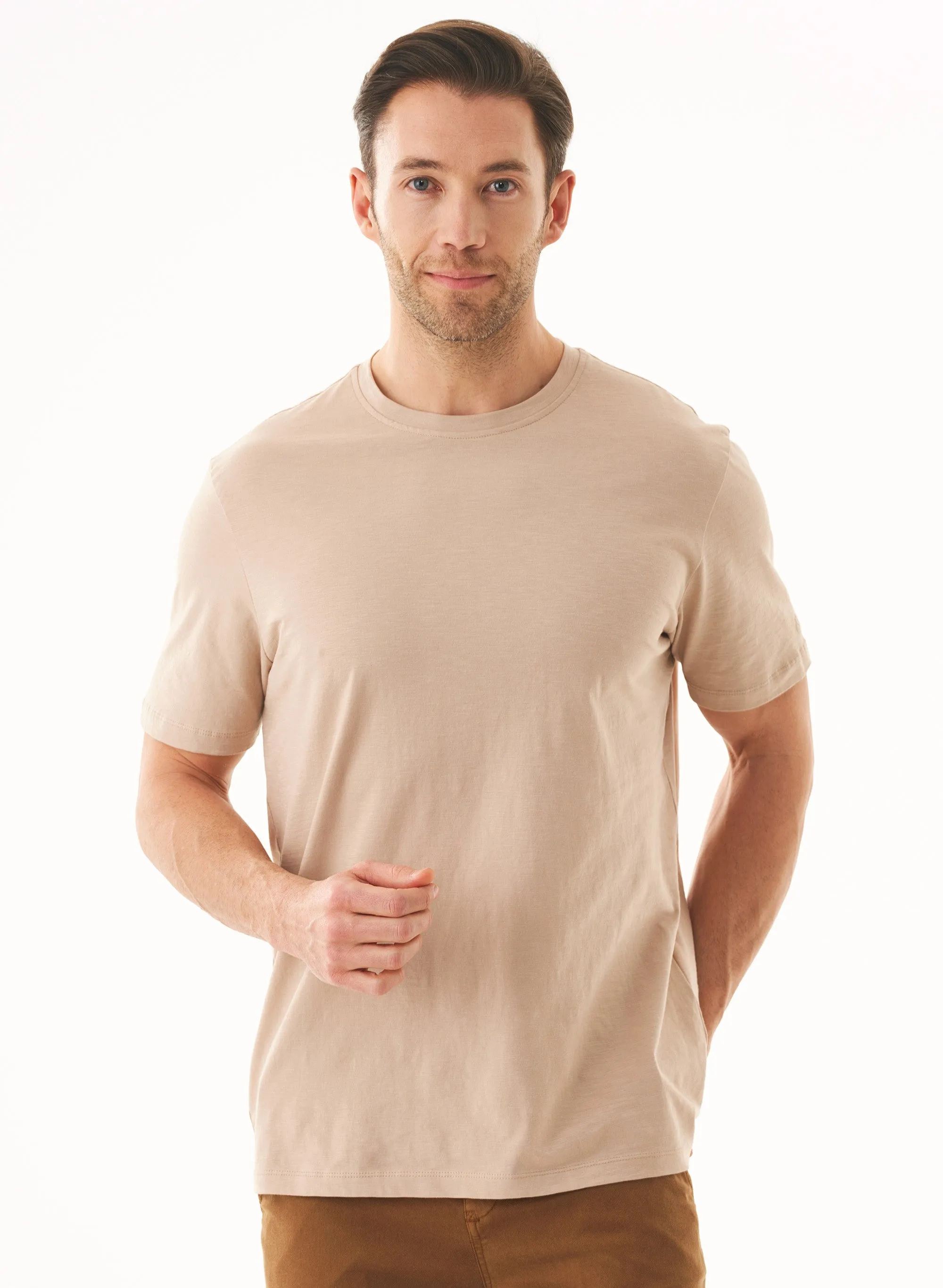 Men's Basic Round Neck T-Shirt Beige sold by Ivalo.com