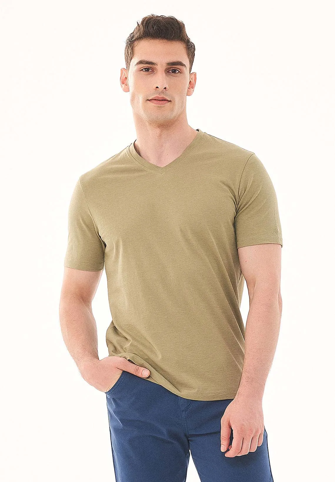 Men's Basic V-Neck T-Shirt Olive sold by Ivalo.com