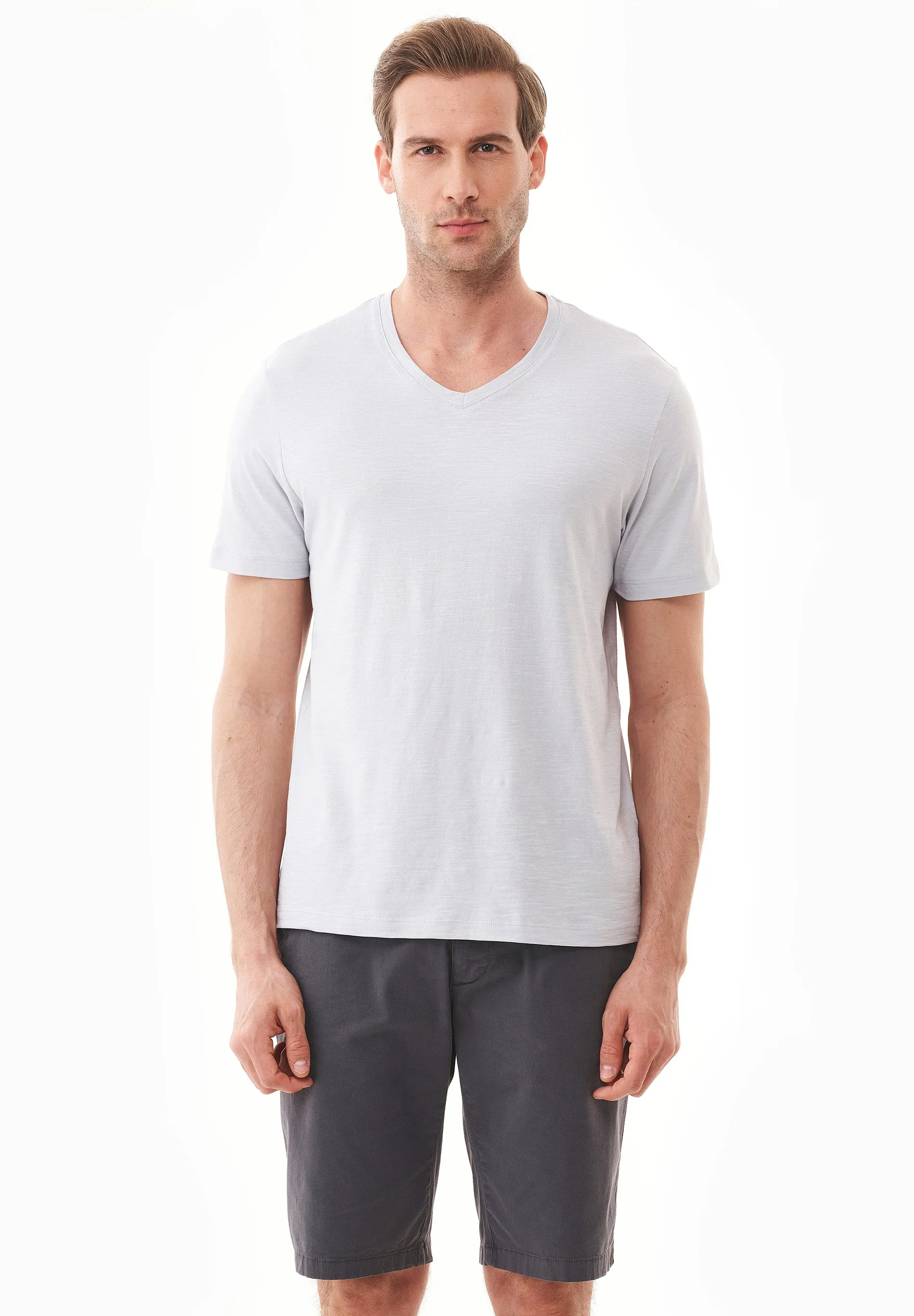 Men's Basic V-Neck T-Shirt Light Grey sold by Ivalo.com