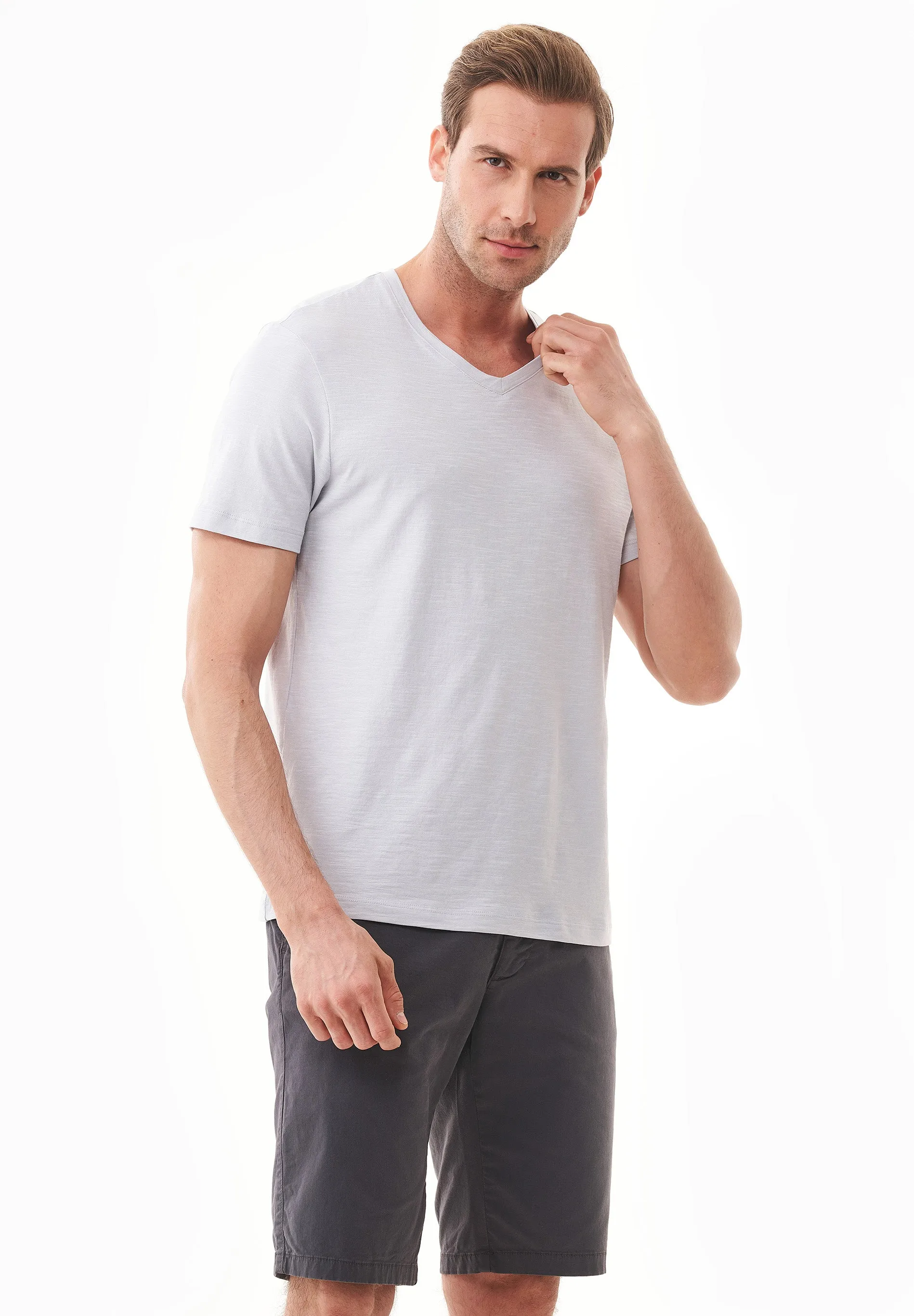 Men's Basic V-Neck T-Shirt Light Grey sold by Ivalo.com product image thumbnail 3