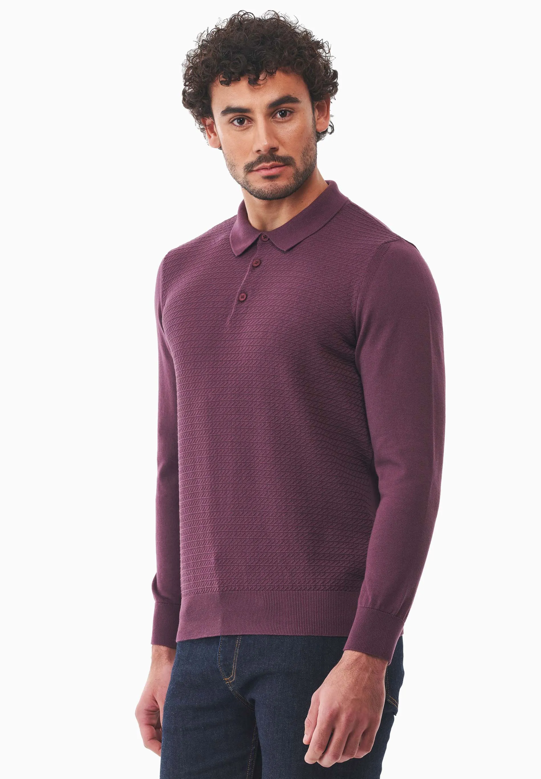 Men's Textured Knit Polo Collar Sweater Dark Fig sold by Ivalo.com product image thumbnail 5