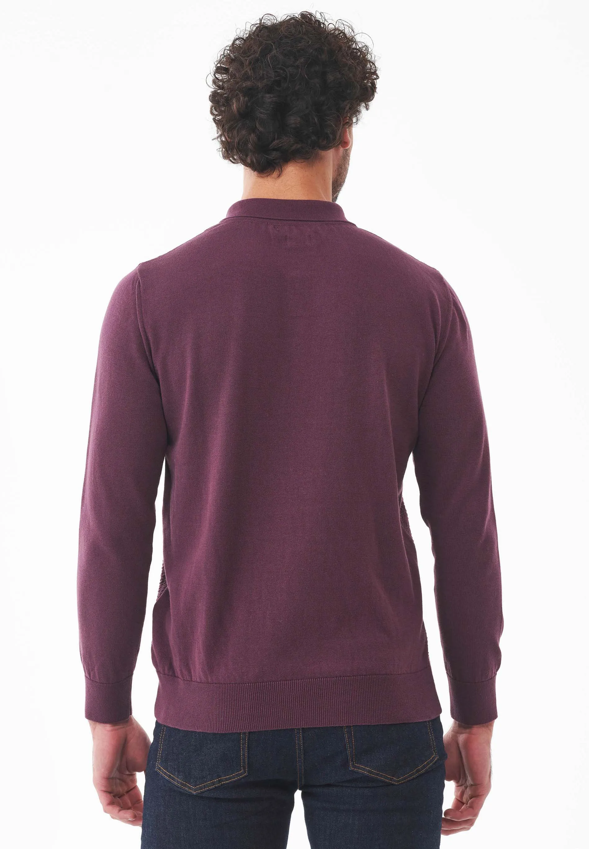 Men's Textured Knit Polo Collar Sweater Dark Fig sold by Ivalo.com product image thumbnail 2