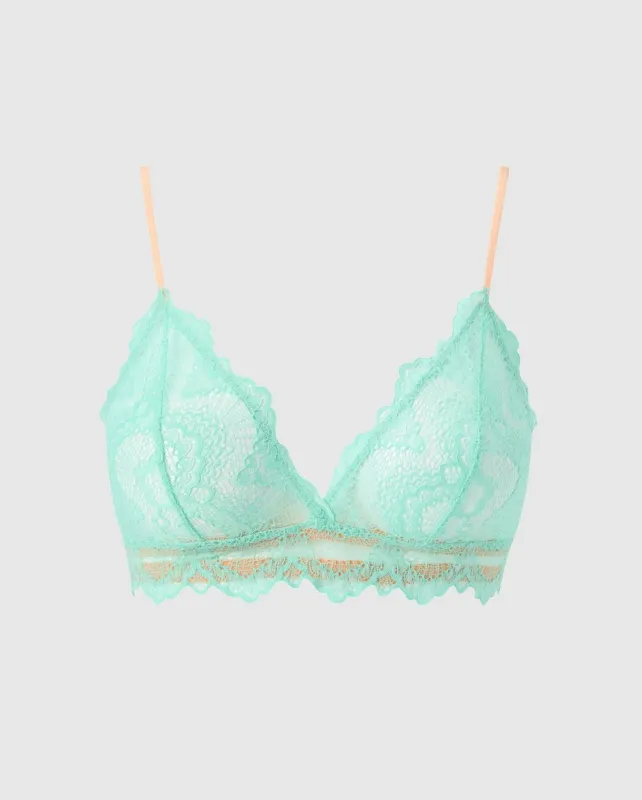 Lace Triangle Bralette Turquoise/Peach sold by Ivalo.com