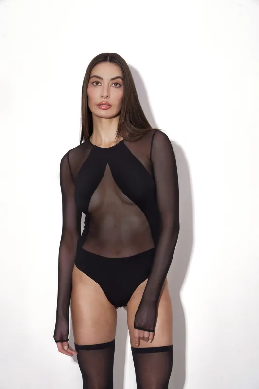 Long Sleeved Mesh Cutout Body Black sold by Ivalo.com