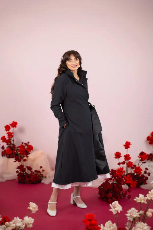 Double Breasted Coat with Trapeze Cut with a Bow Black sold by Ivalo.com