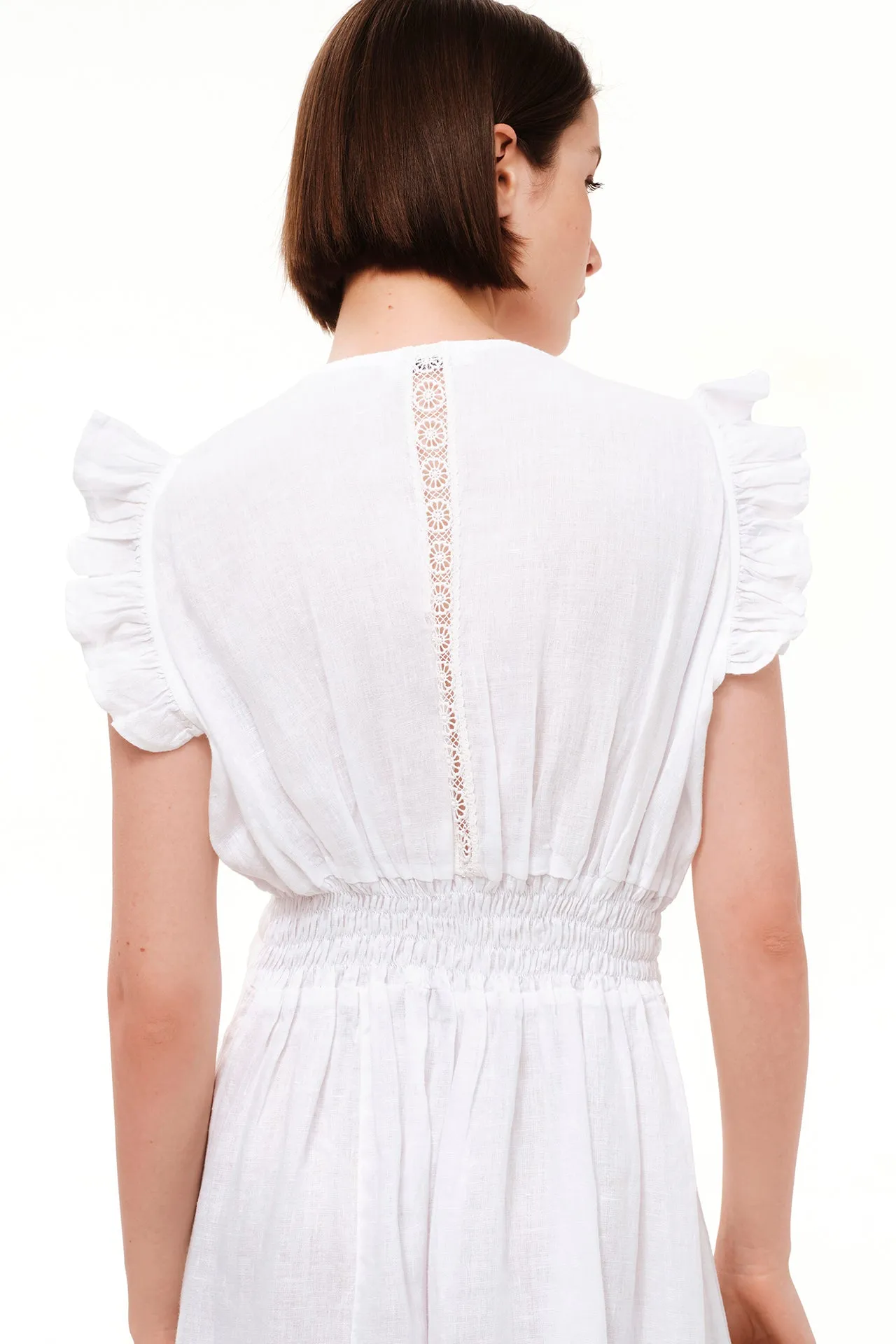 Embroidered Lace Insert Linen Maxi Dress White / Athena Orange sold by Ivalo.com product image thumbnail 5