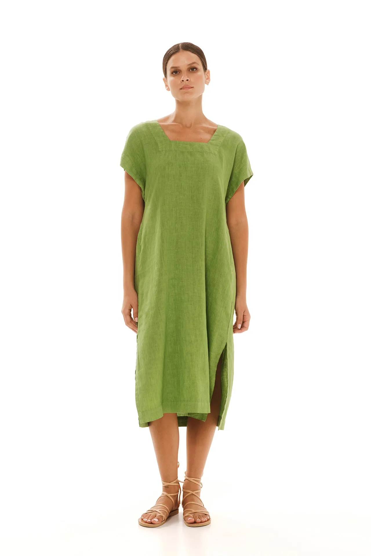 Smock Linen Dress with Split Hem Avocado sold by Ivalo.com product image thumbnail 3