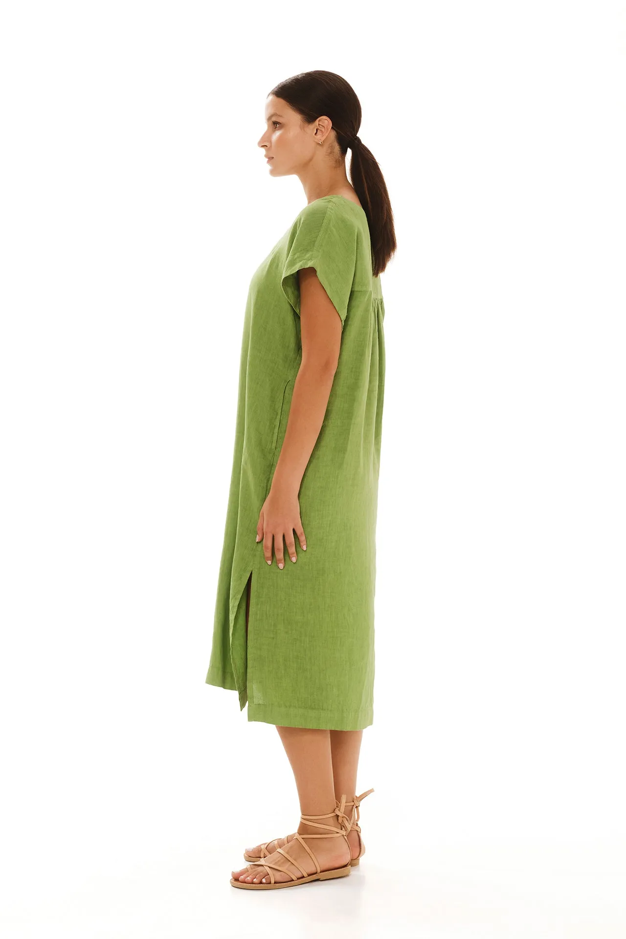 Smock Linen Dress with Split Hem Avocado sold by Ivalo.com product image thumbnail 5
