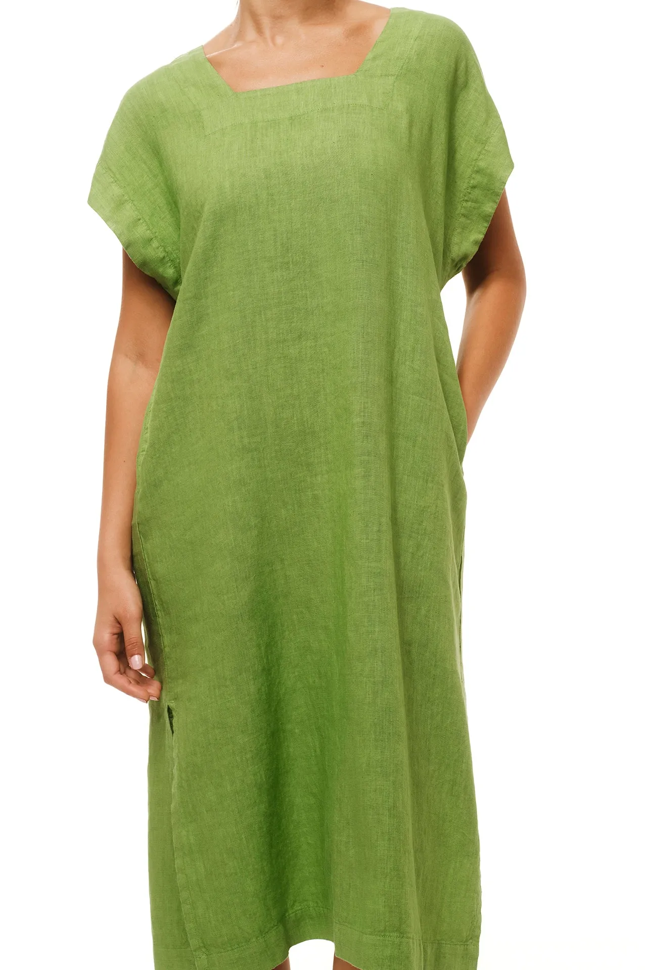 Smock Linen Dress with Split Hem Avocado sold by Ivalo.com product image thumbnail 4