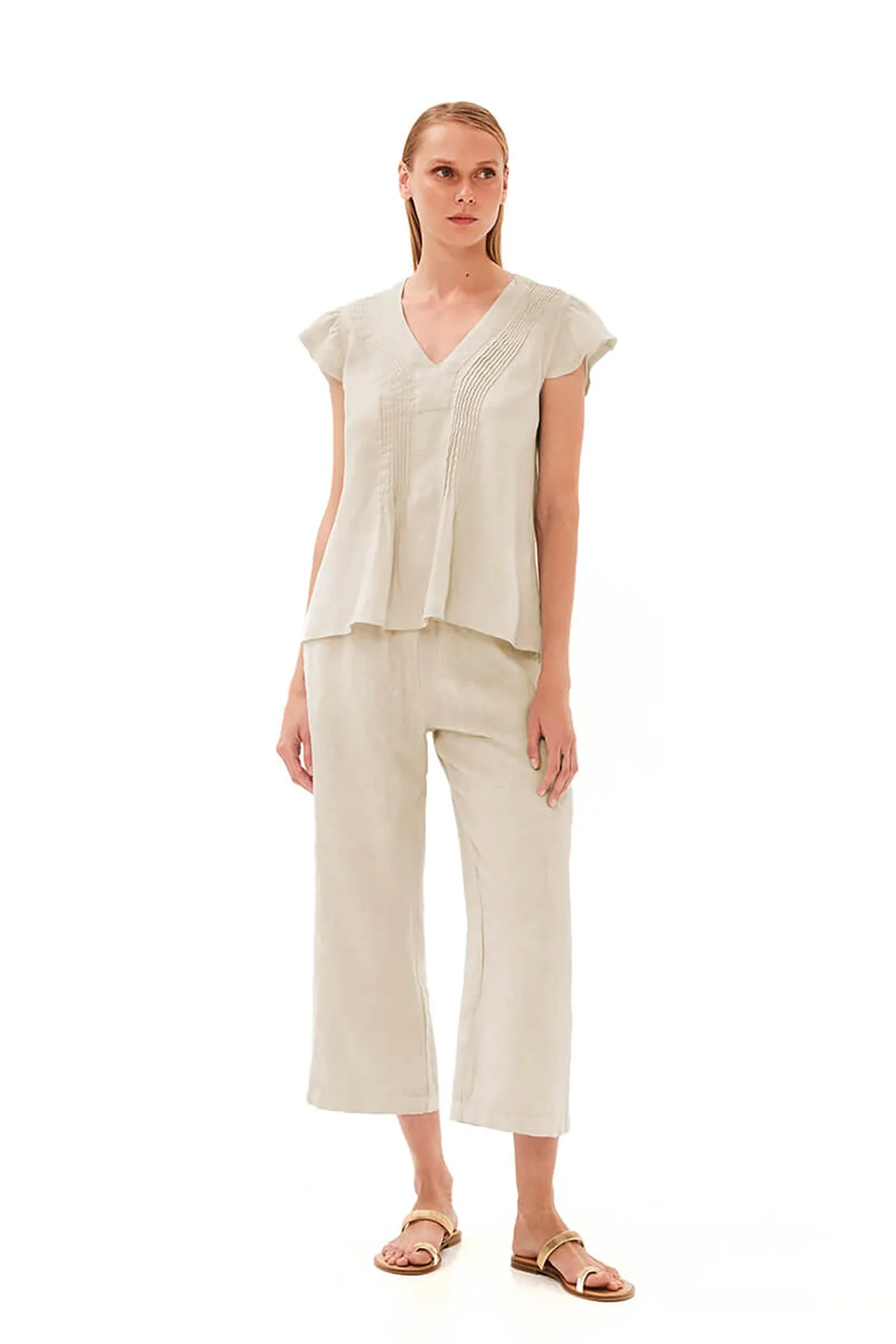 Pleated Detail Linen Blouse with V Neck sold by Ivalo.com product image thumbnail 3