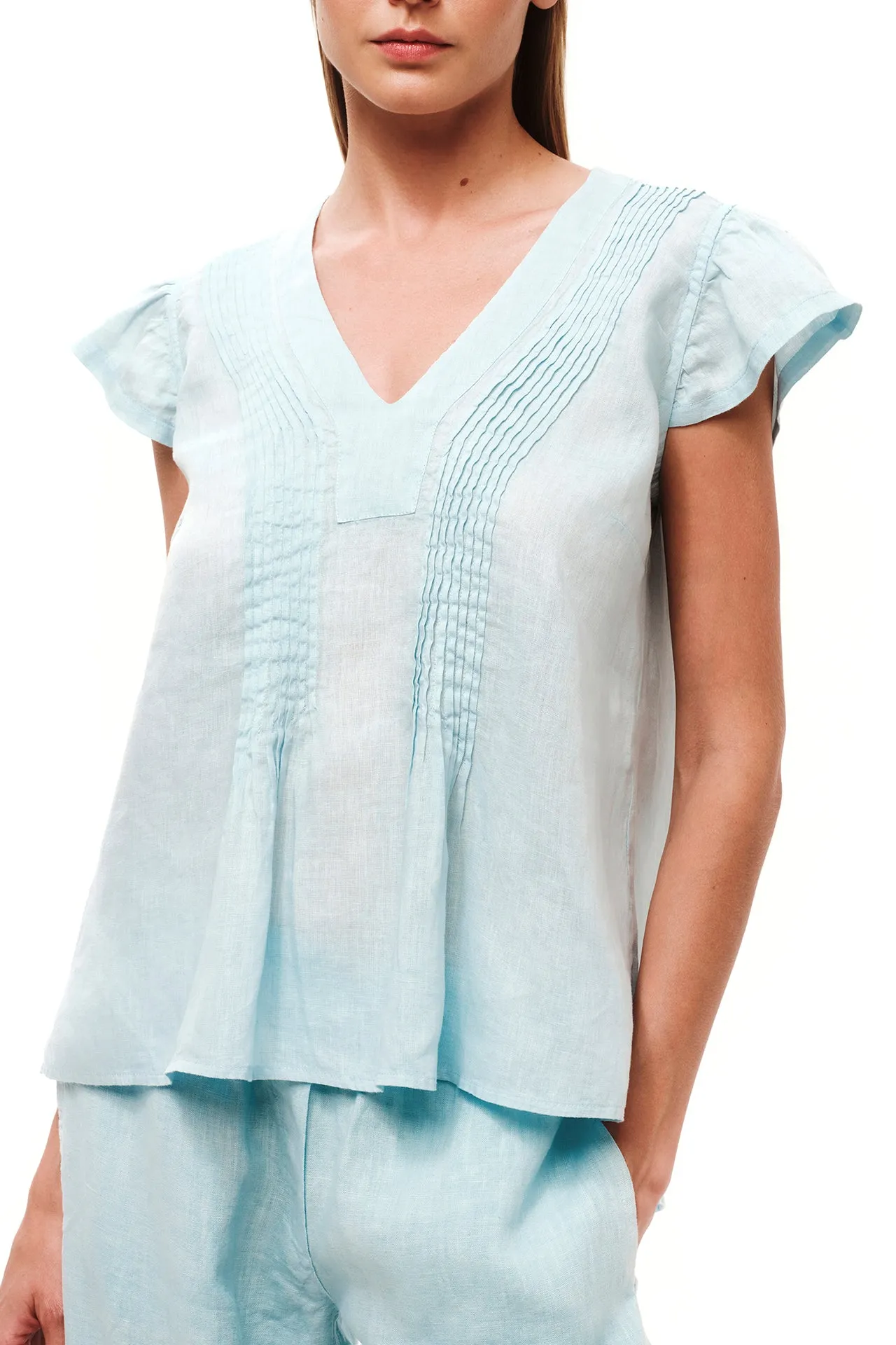 Pleated Detail Linen Blouse with V Neck sold by Ivalo.com product image thumbnail 2