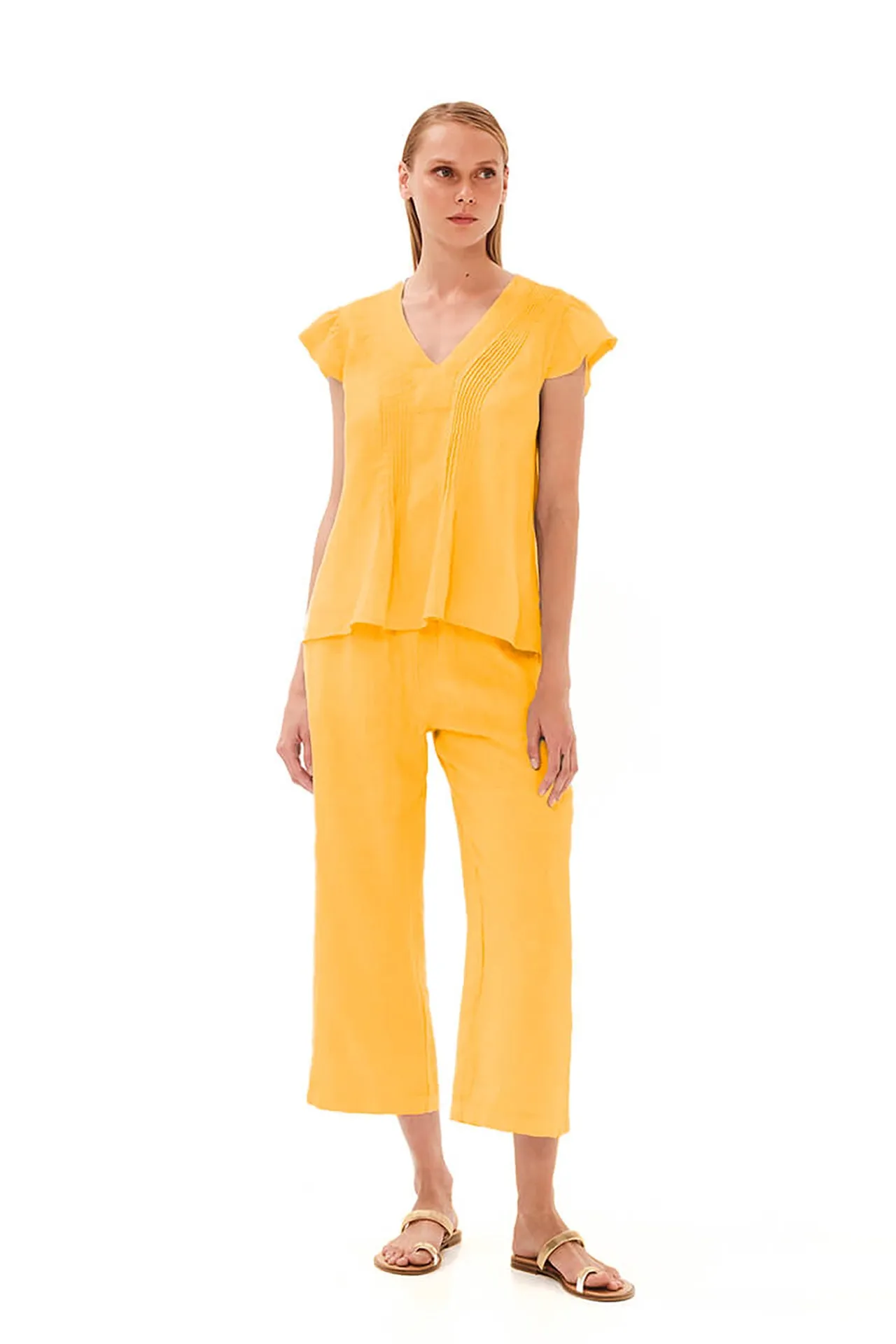 Pleated Detail Linen Blouse with V Neck sold by Ivalo.com product image thumbnail 4