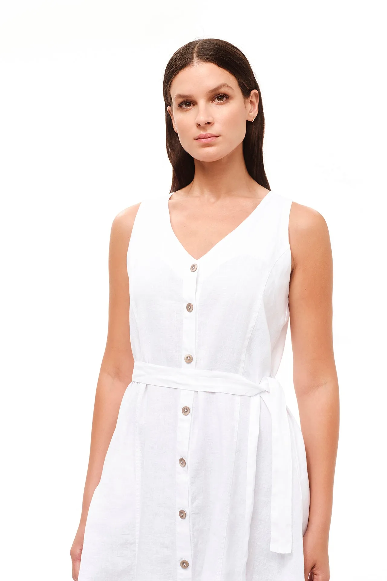 Sleeveless Button Front Linen Cami Dress White sold by Ivalo.com product image thumbnail 3