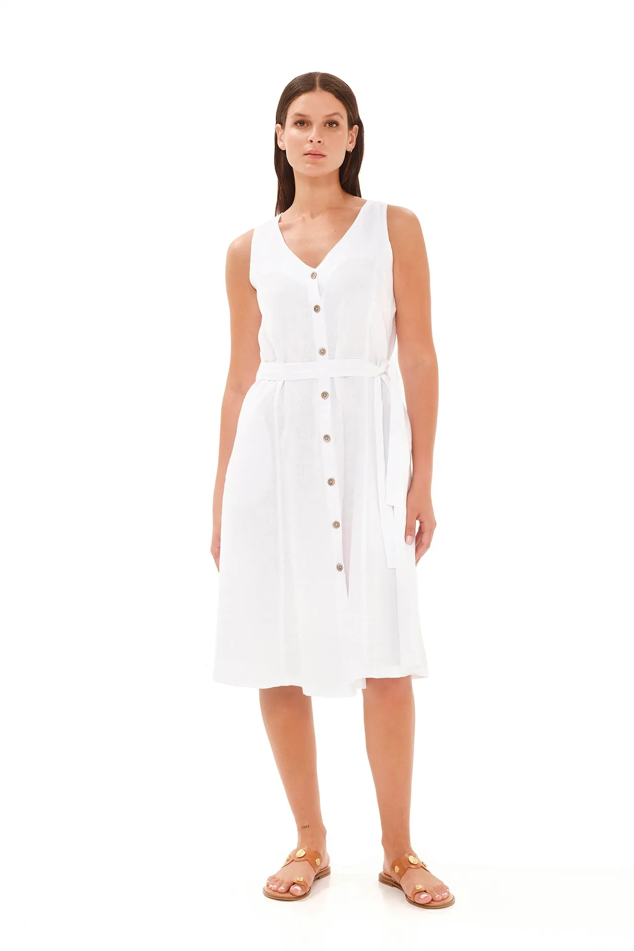Sleeveless Button Front Linen Cami Dress White sold by Ivalo.com product image thumbnail 4