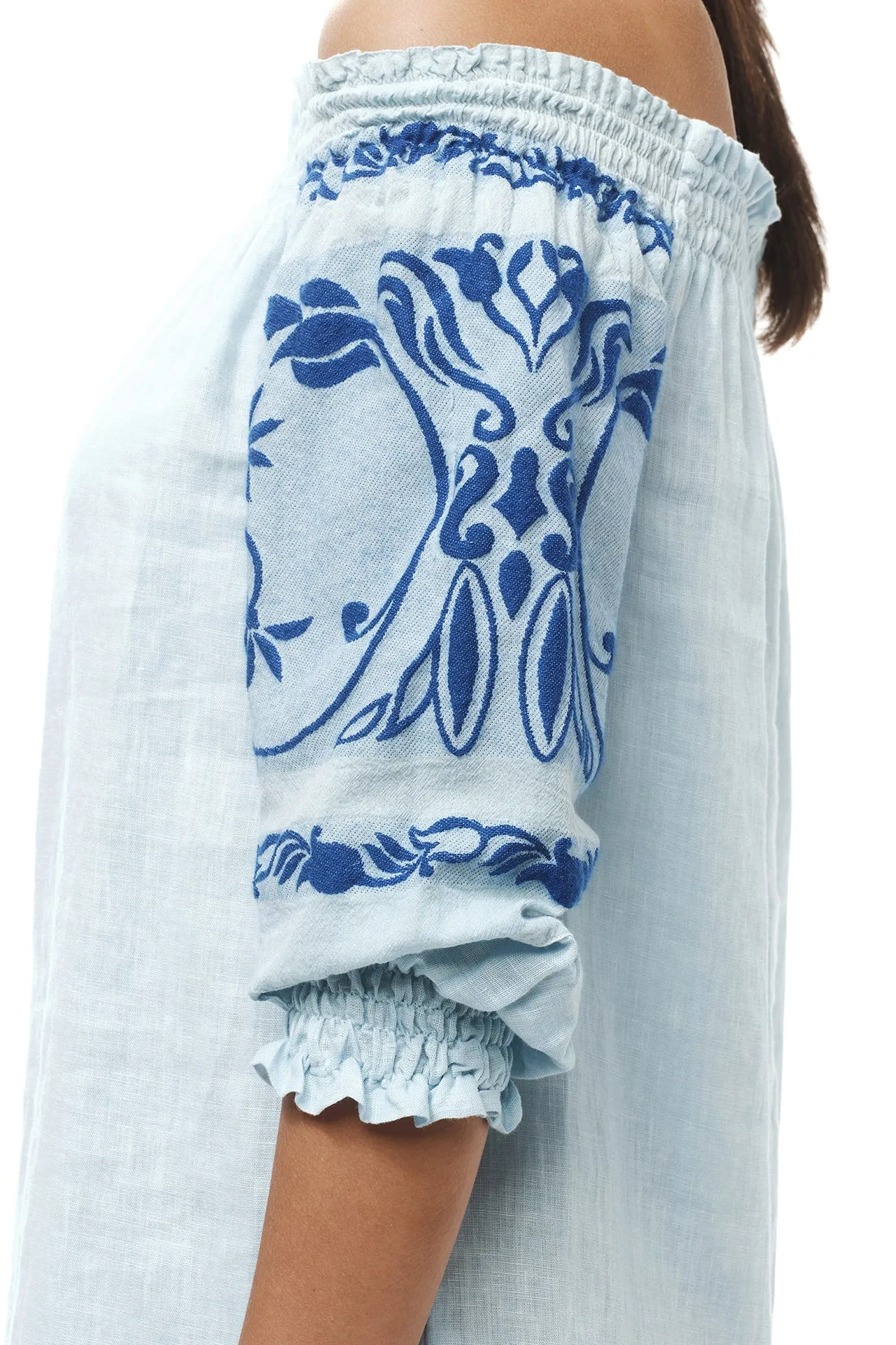 Embroidered Off Shoulder Linen Dress Ocean Air sold by Ivalo.com product image thumbnail 4