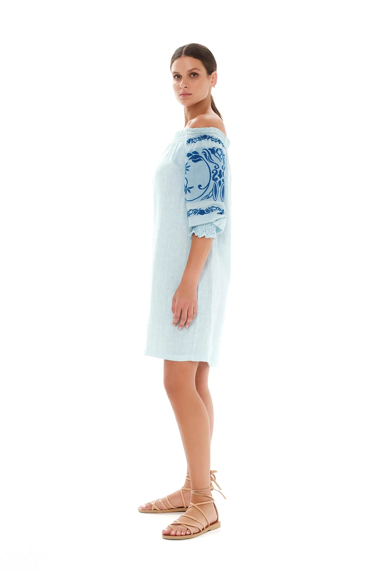 Embroidered Off Shoulder Linen Dress Ocean Air sold by Ivalo.com product image thumbnail 5