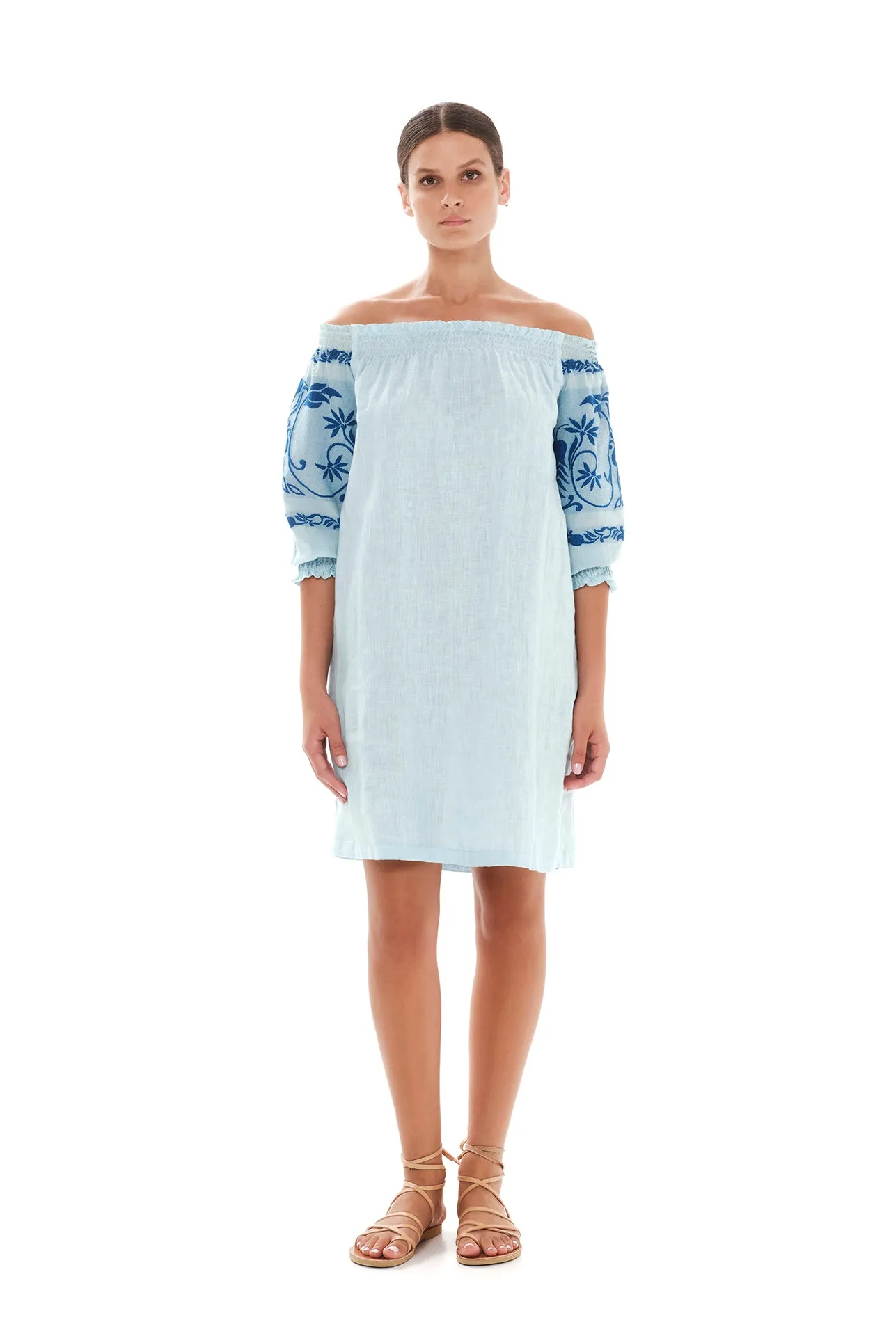 Embroidered Off Shoulder Linen Dress Ocean Air sold by Ivalo.com