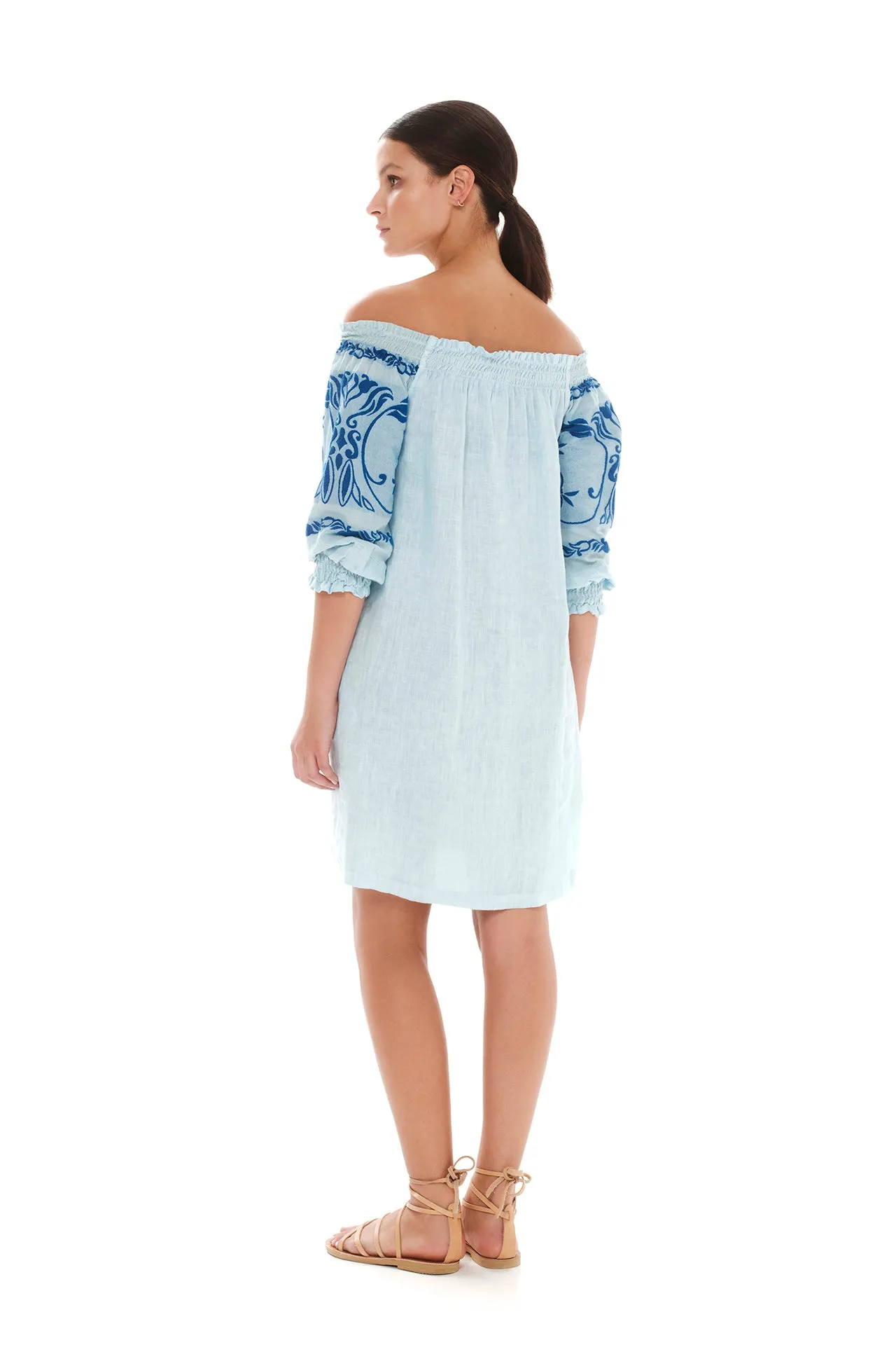 Embroidered Off Shoulder Linen Dress Ocean Air sold by Ivalo.com product image thumbnail 2