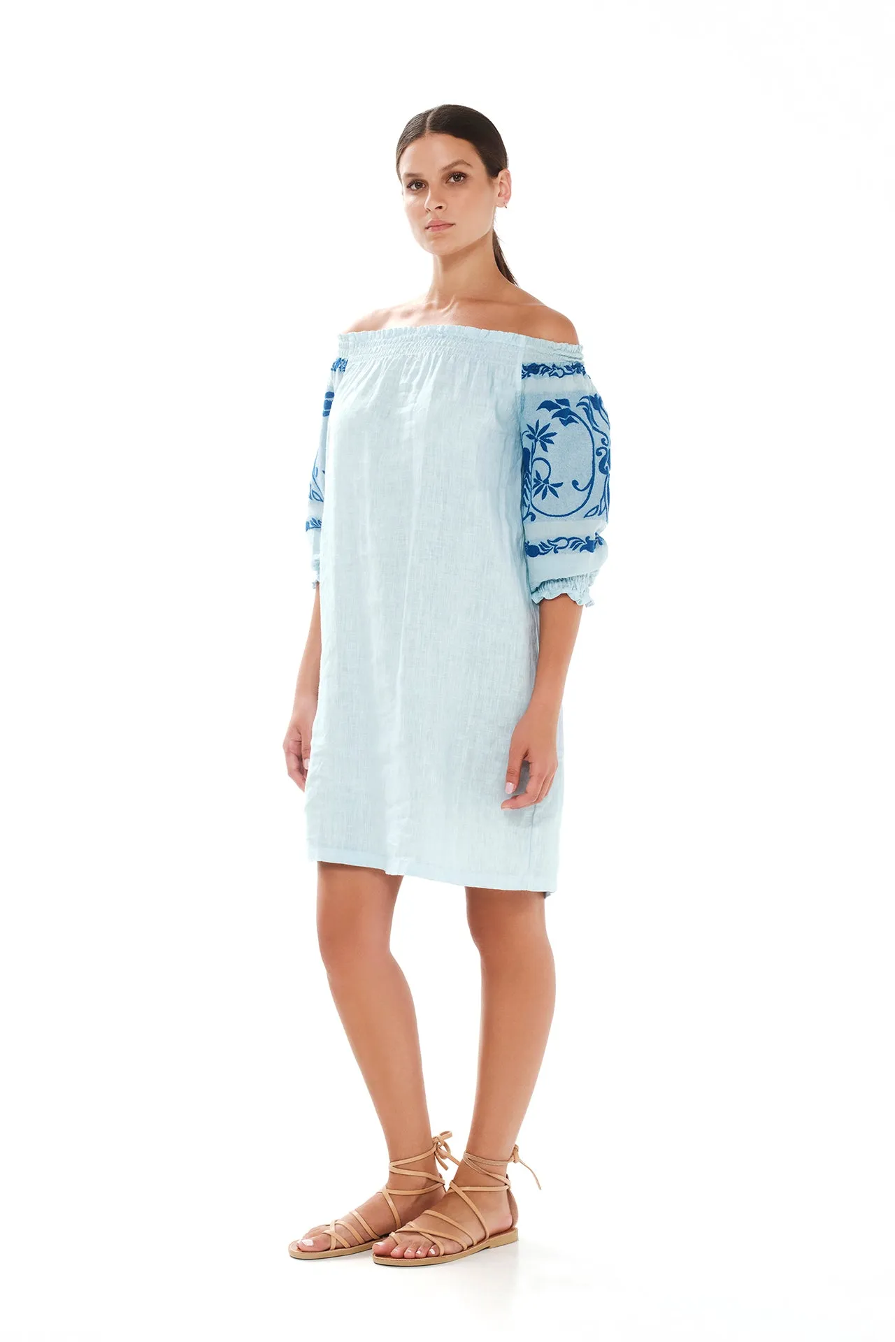 Embroidered Off Shoulder Linen Dress Ocean Air sold by Ivalo.com product image thumbnail 3