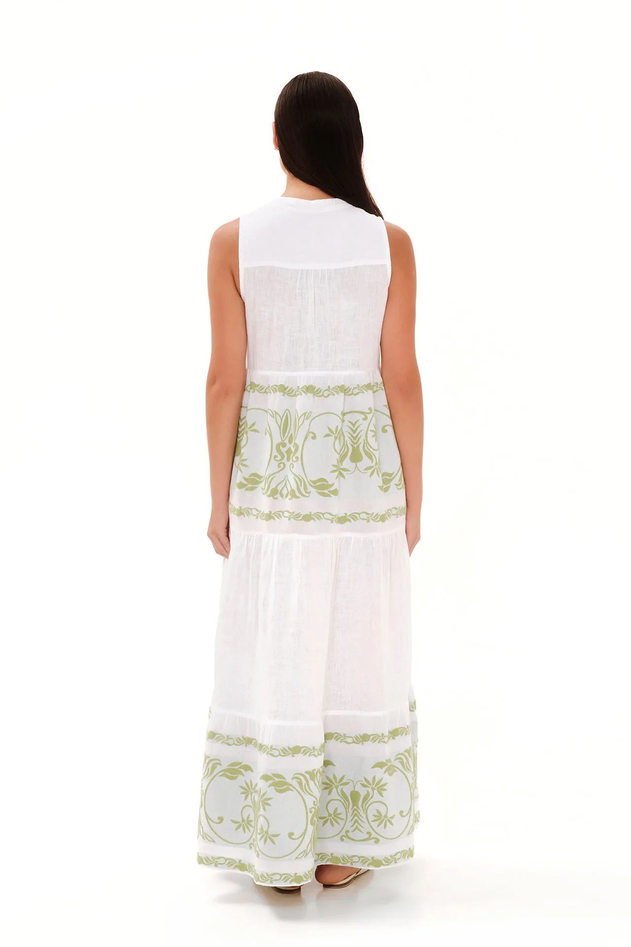 Smock Maxi Linen Dress with Embroidered Details White / Athena Green sold by Ivalo.com product image thumbnail 3