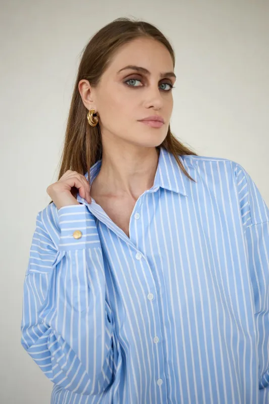 Classic Oversized Shirt Blue Wide Stripes sold by Ivalo.com