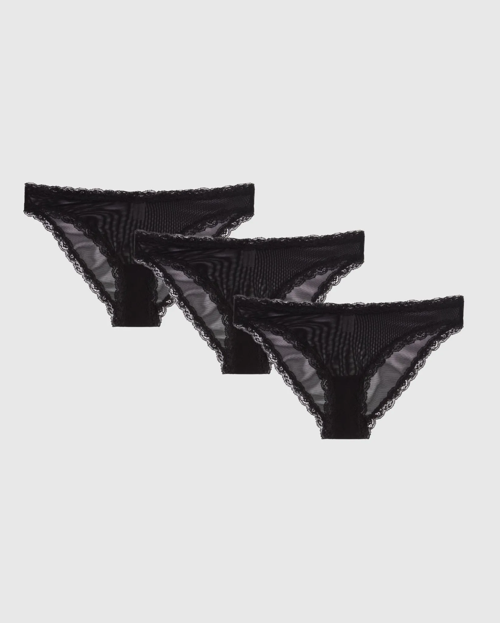 Mesh Lace Trim Bikini Briefs 3-Pack Black sold by Ivalo.com