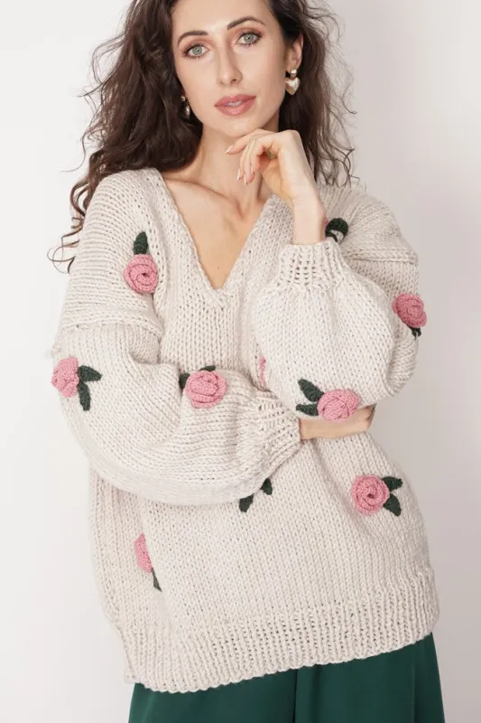 Rose Handmade Knit Sweater Light Beige sold by Ivalo.com